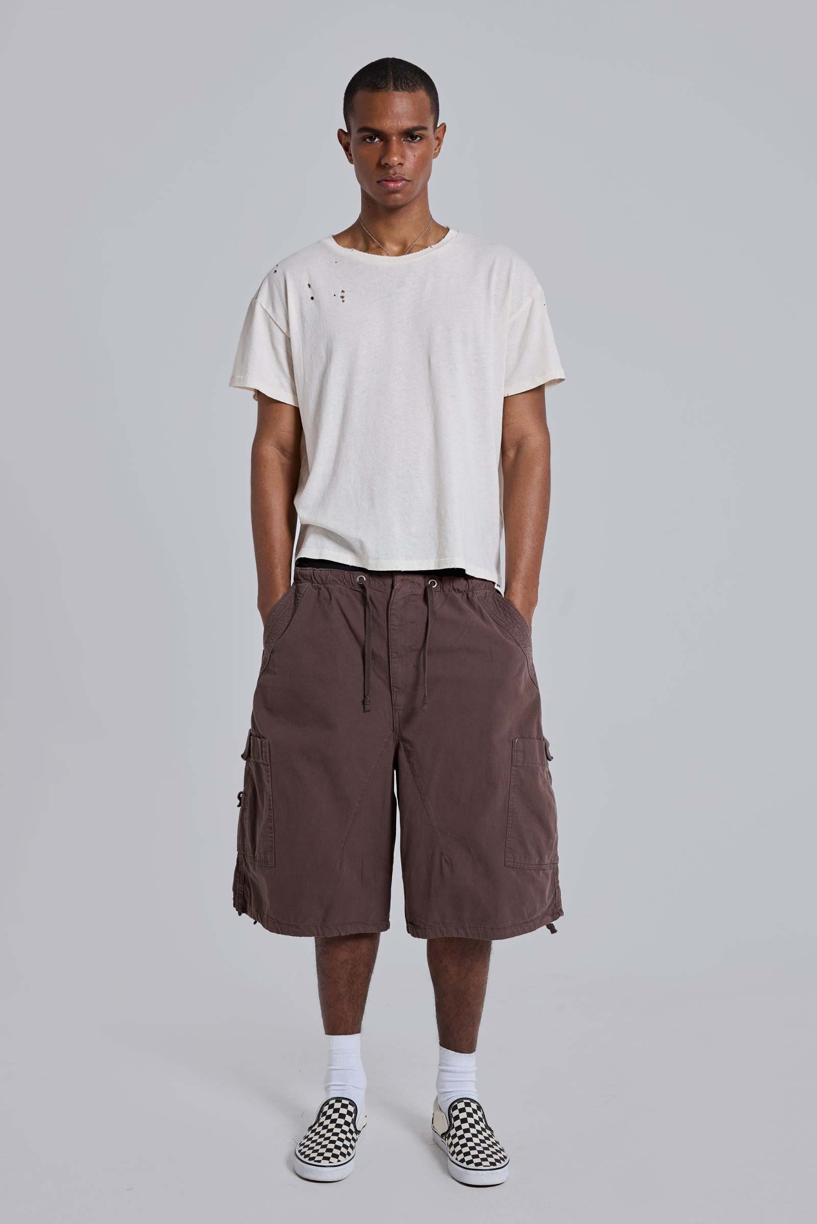 Brown Parachute Cargo Baggy Shorts