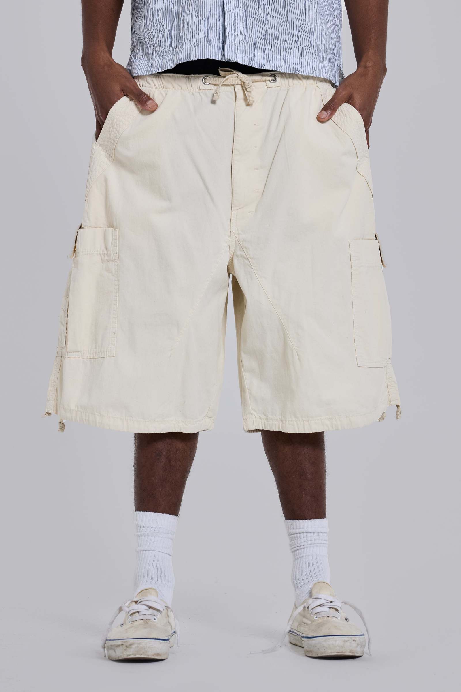 Ecru Parachute Cargo Baggy Shorts