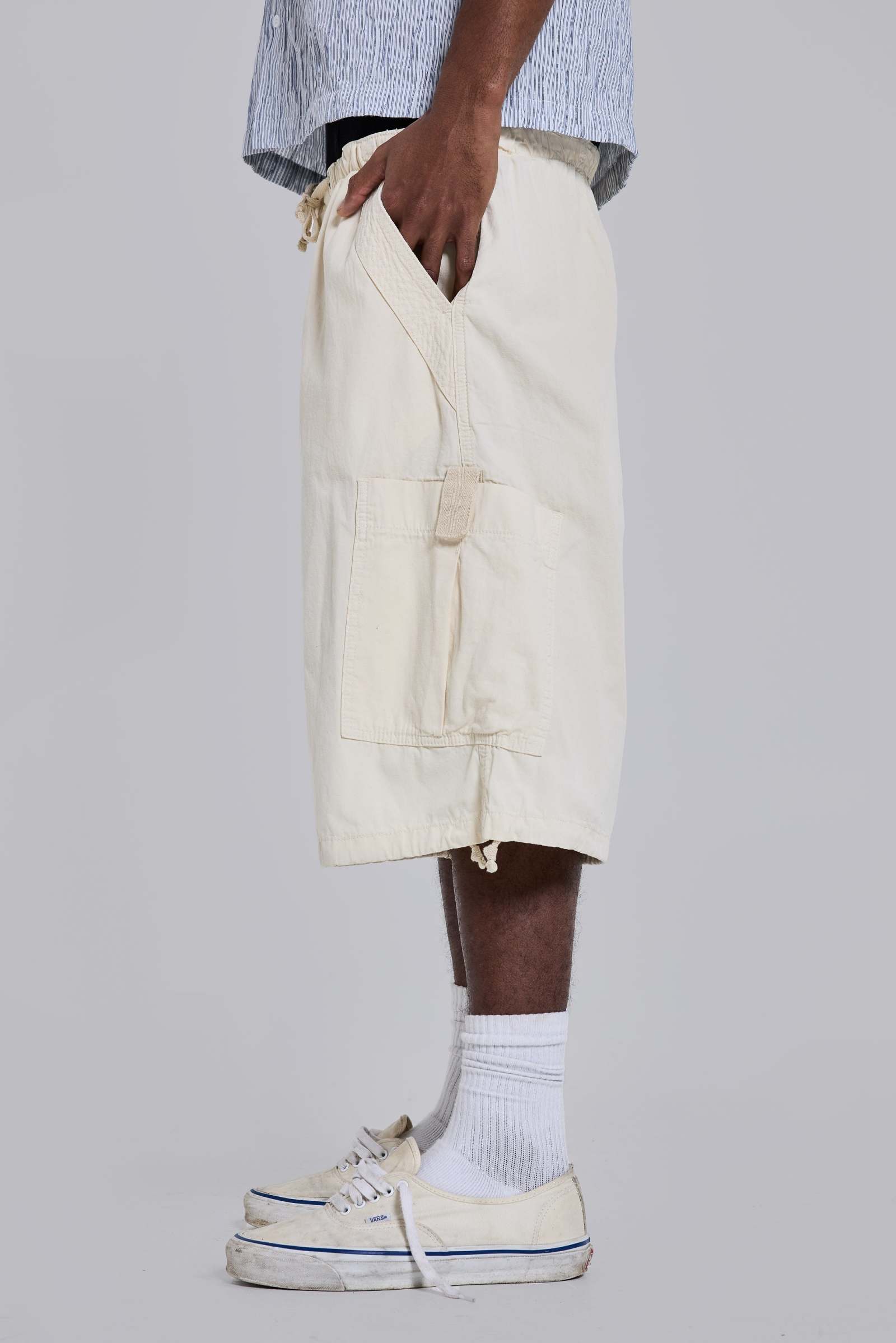 Ecru Parachute Cargo Baggy Shorts