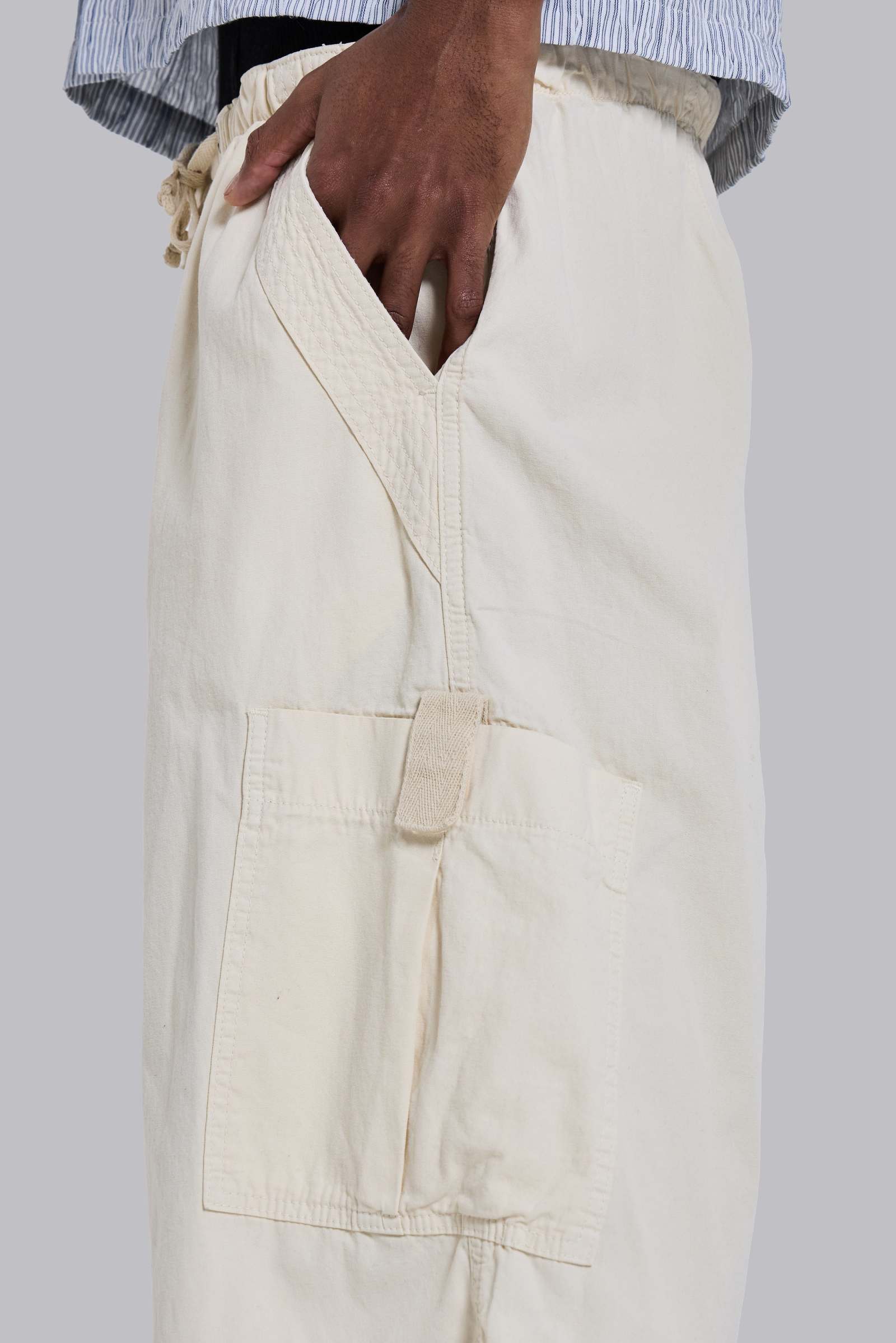 Ecru Parachute Cargo Baggy Shorts
