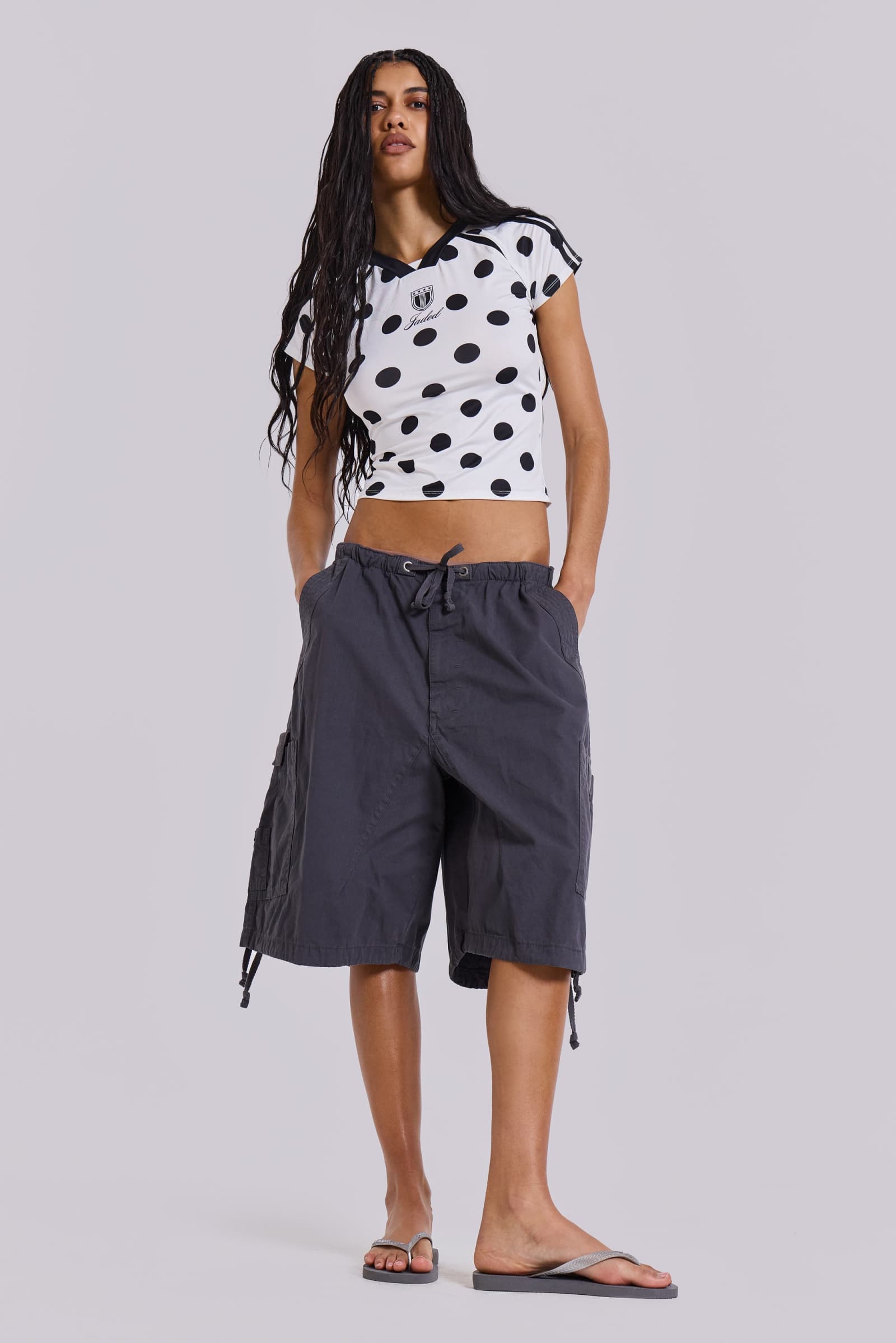 Vintage Grey Parachute Cargo Shorts