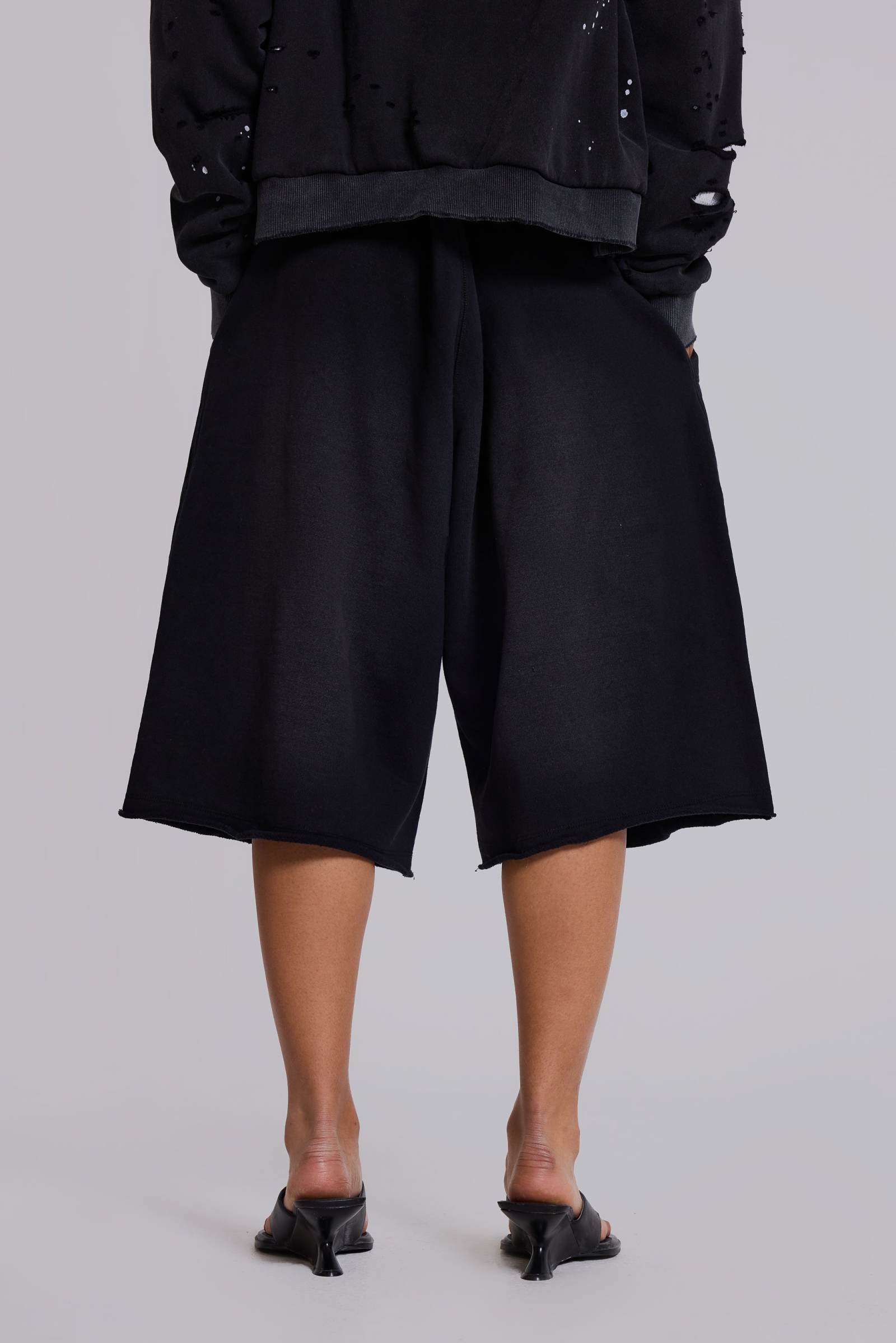 Washed Black Monster Jogger Shorts
