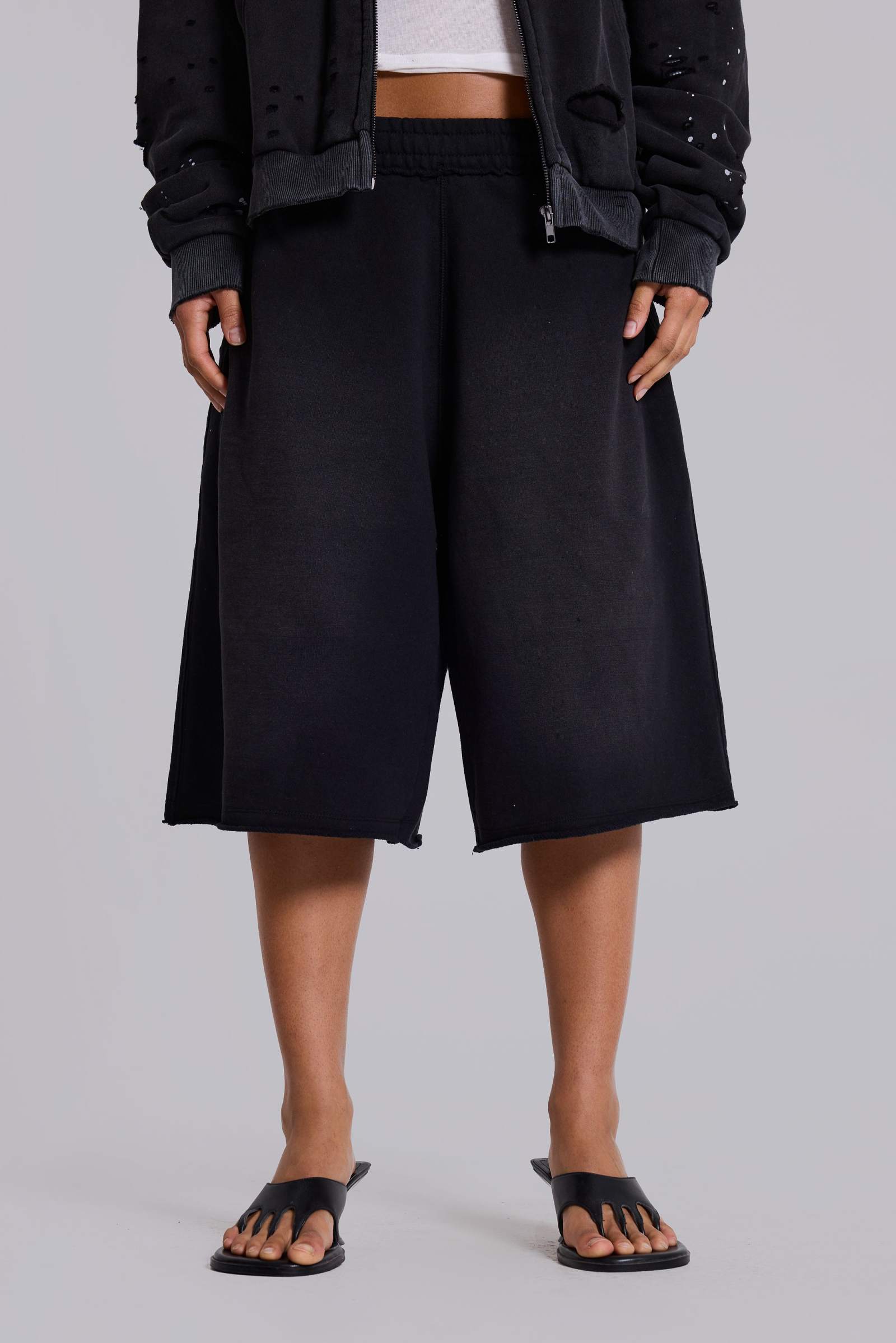 Washed Black Monster Jogger Shorts