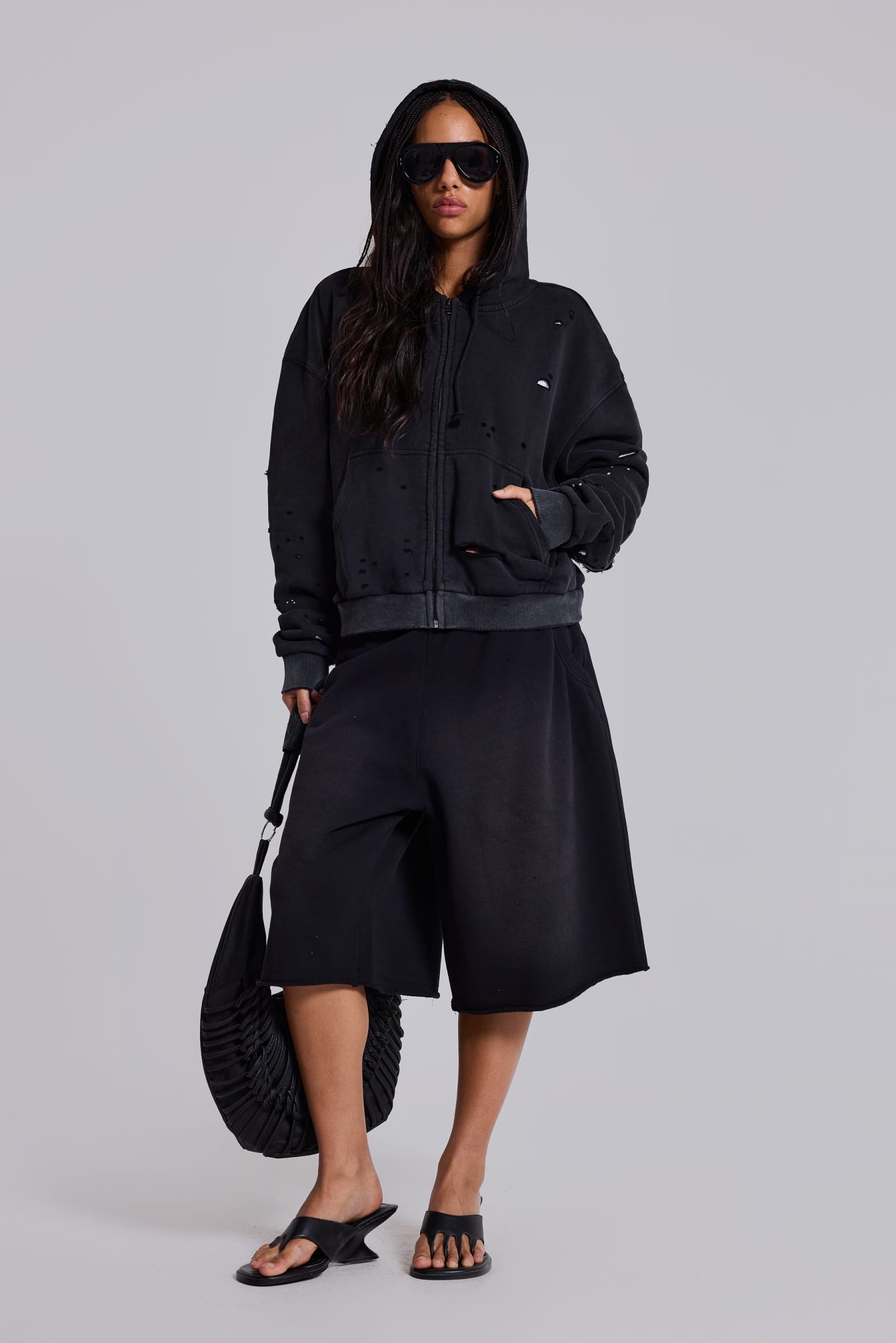 Washed Black Monster Jogger Shorts