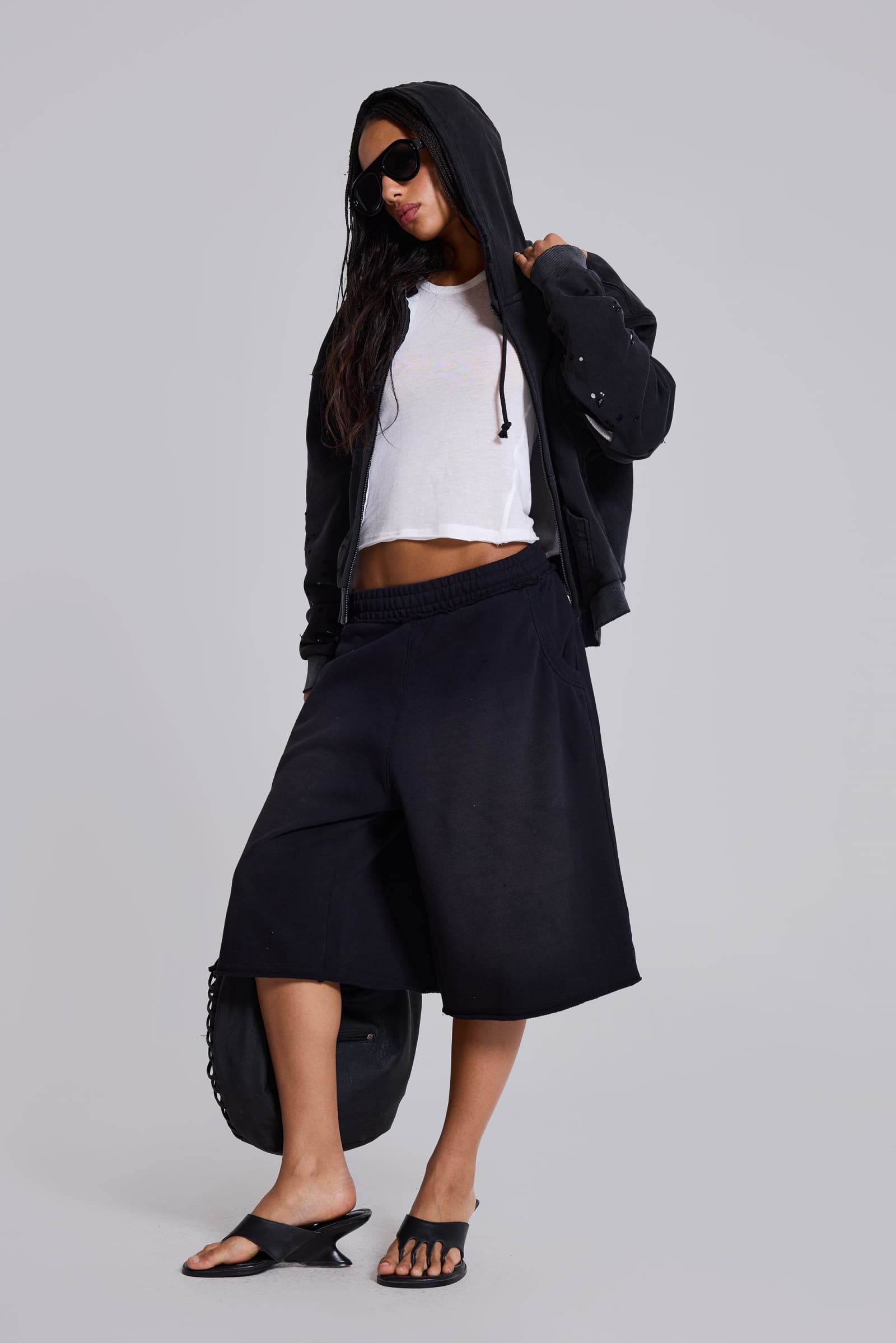 Washed Black Monster Jogger Shorts