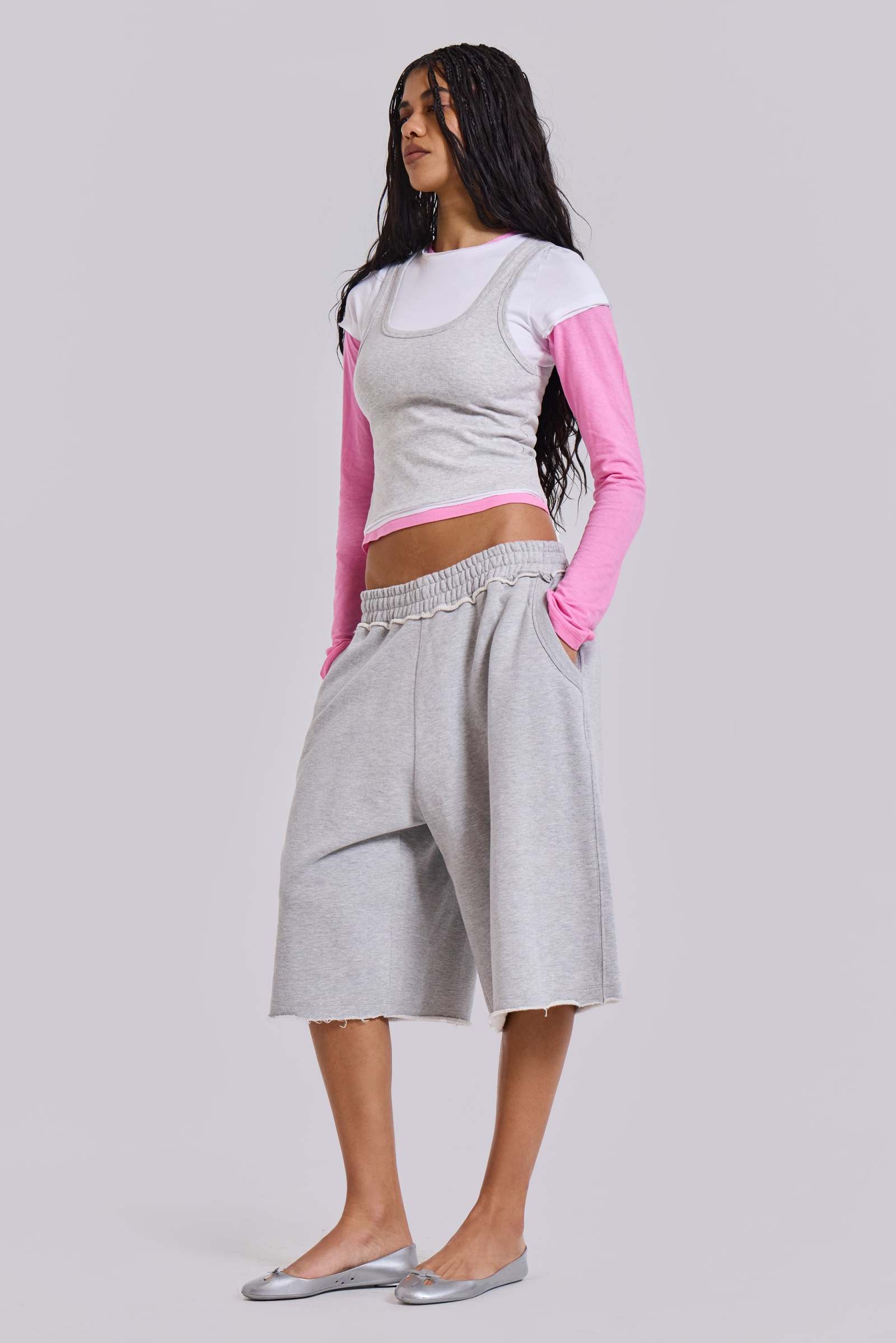 Lexie Triple Layer Long Sleeve Top in Grey Marl