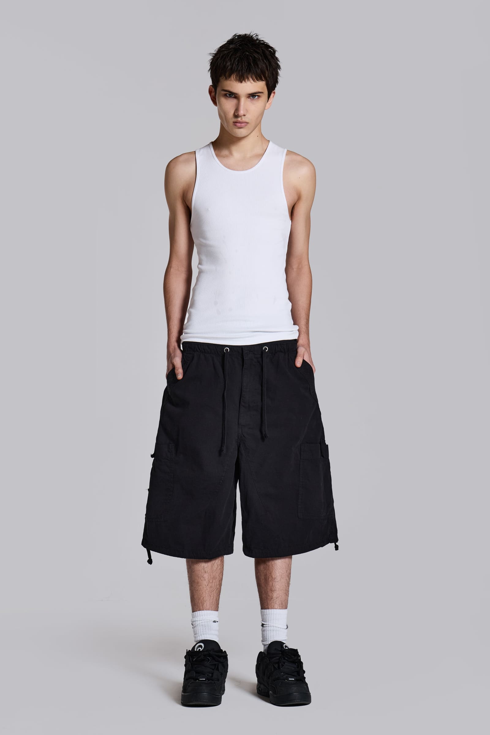 Black Parachute Cargo Baggy Shorts