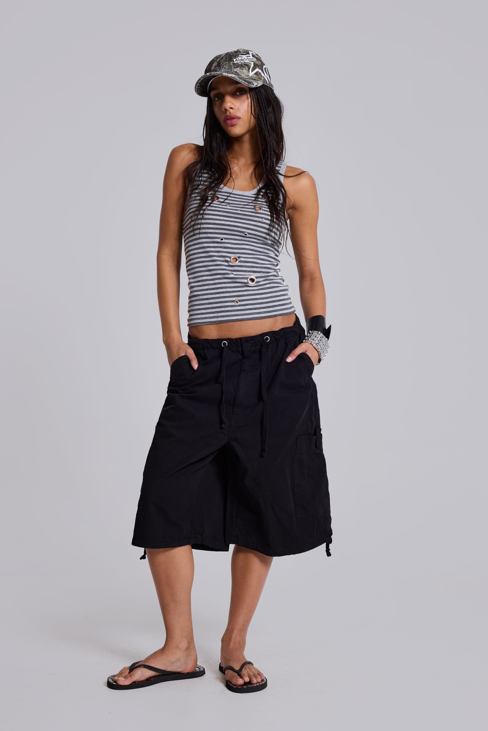 Eye Contact Vest Top With Eyelets in Stripe