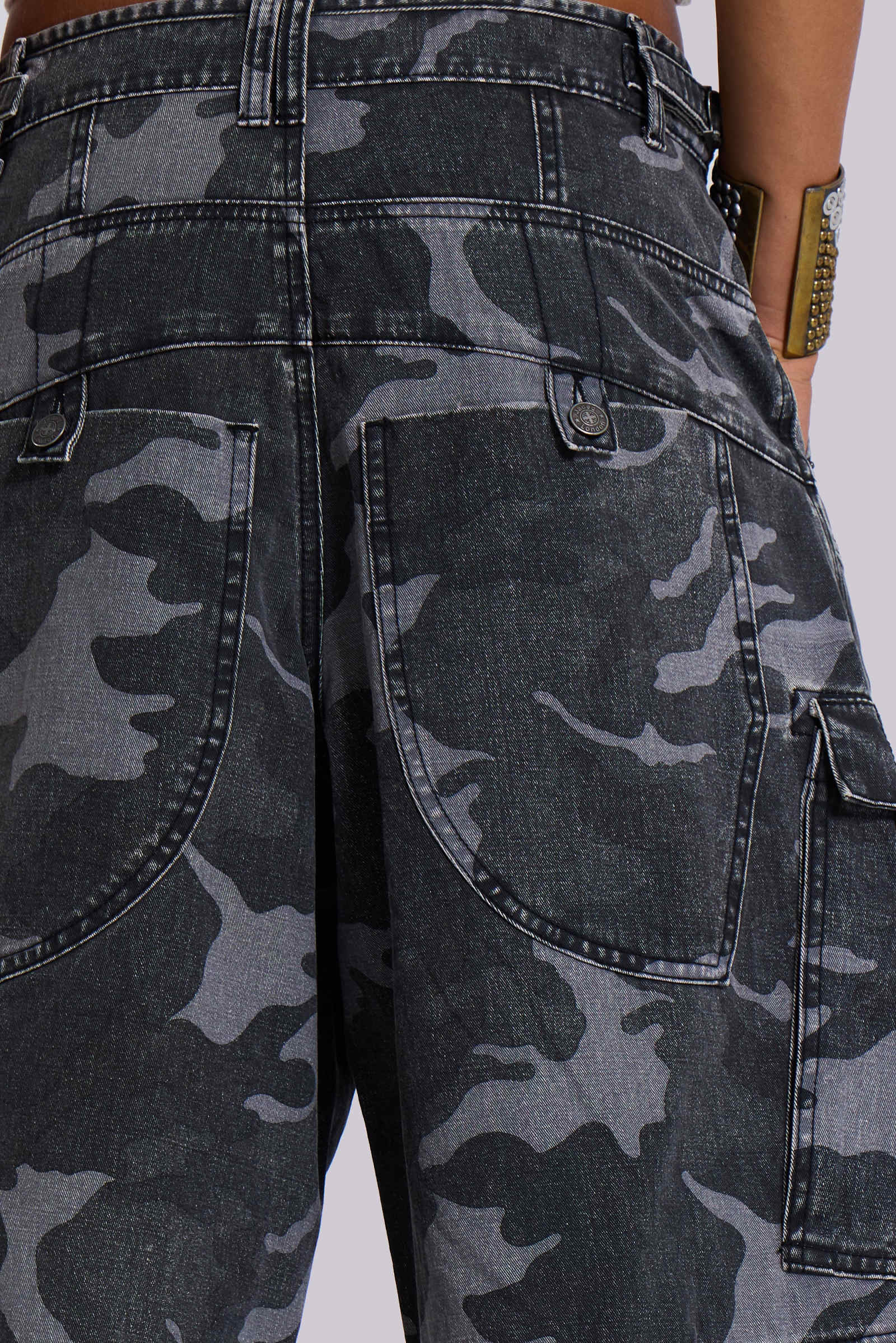 Washed Black Cadet Camo Baggy Shorts | Jaded London | Clothing