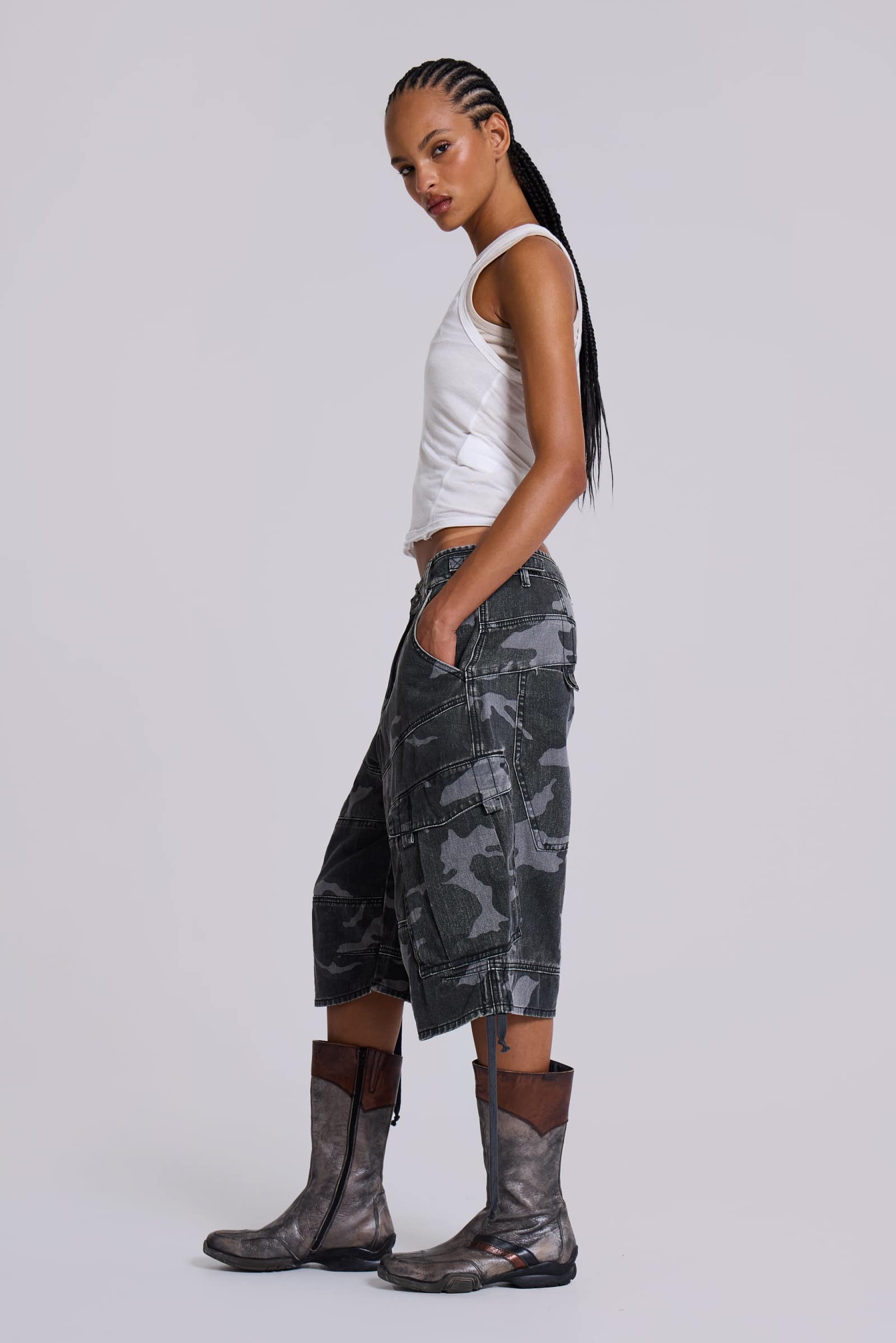 Washed Black Cadet Camo Baggy Shorts | Jaded London | Clothing