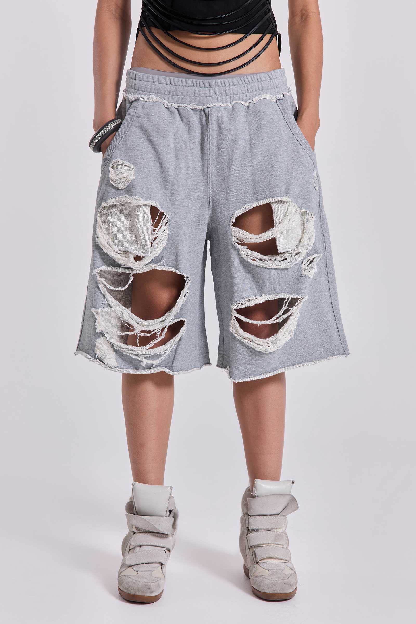 Grey Distressed Monster Shorts