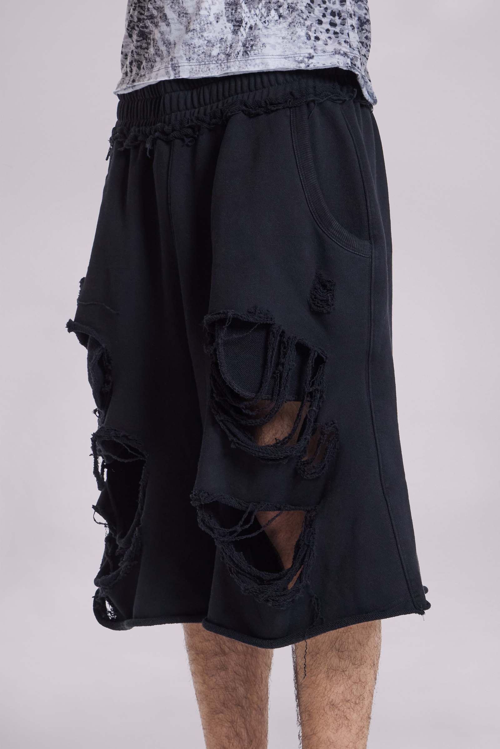 Black Distressed Monster Shorts