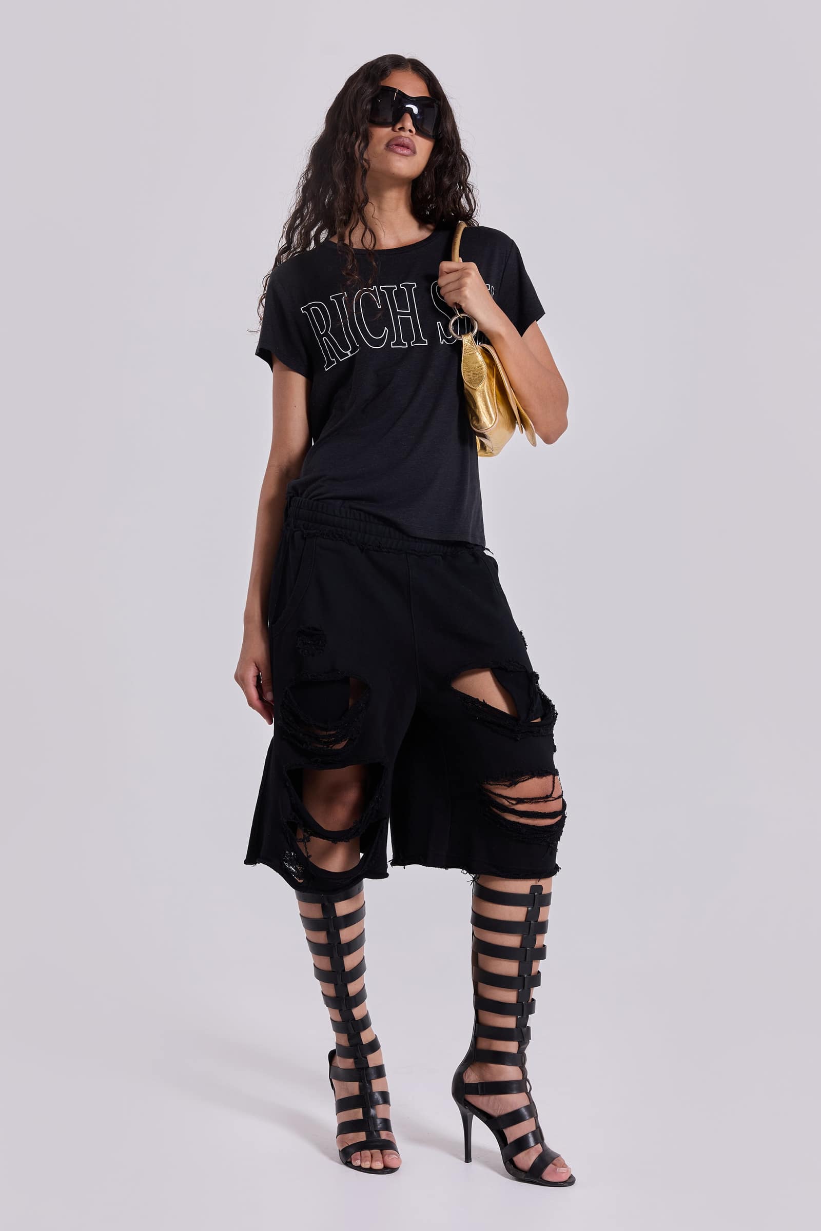 Black Distressed Monster Shorts