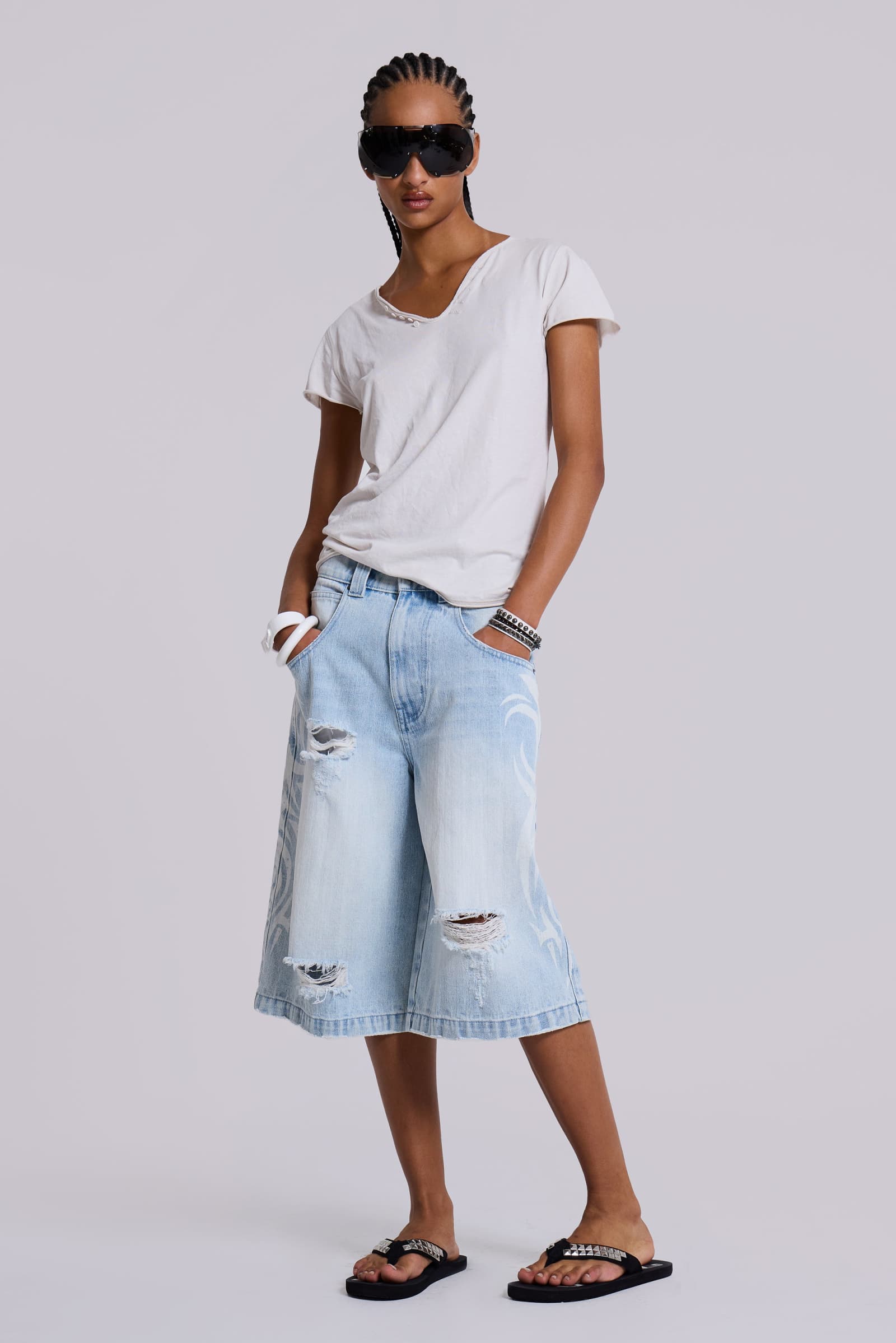 ★UK JADED LONDON★ Blade Colossus Jorts Bleach Blade Colossus Jorts | Jaded London | Clothing