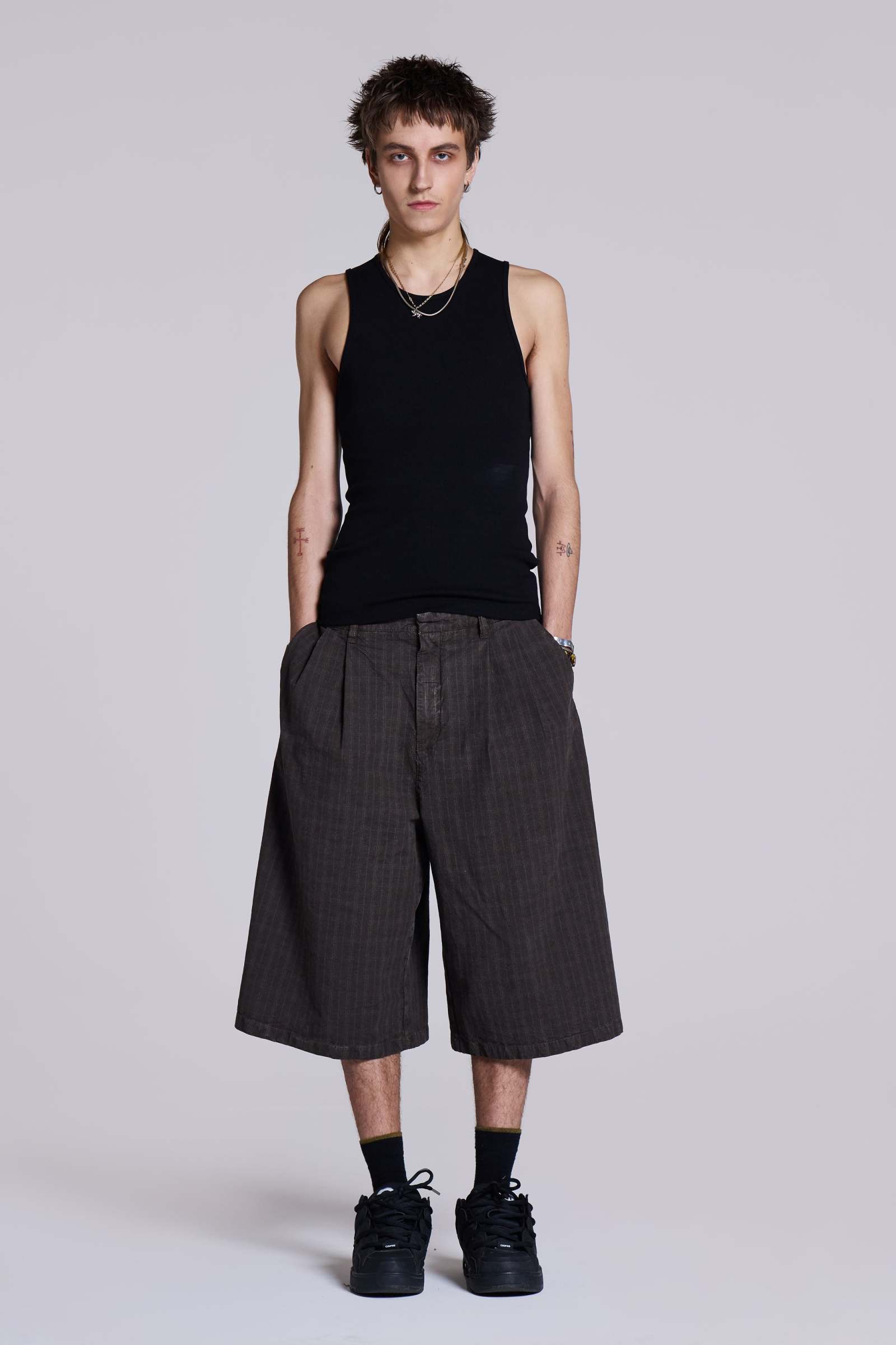 Brown Check Jumbo Jorts | Jaded London | Clothing