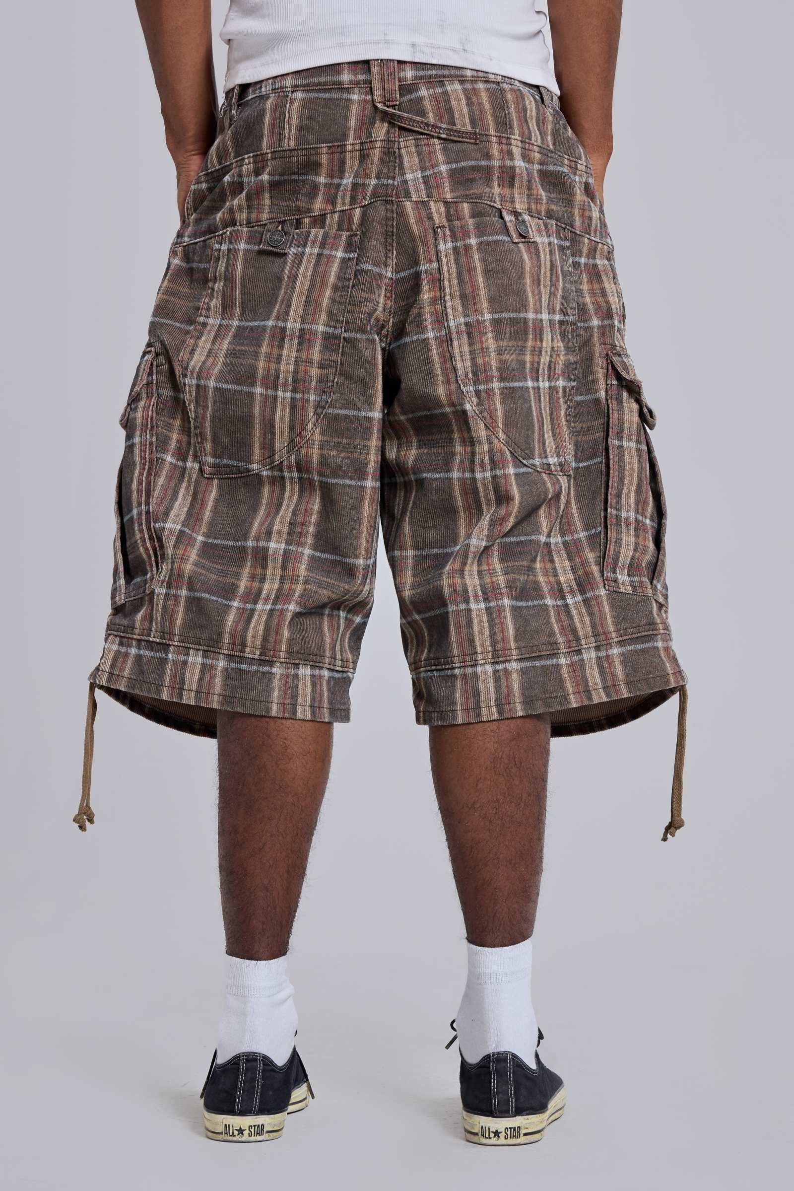 BROWN CHECK CORD CADET SHORTS
