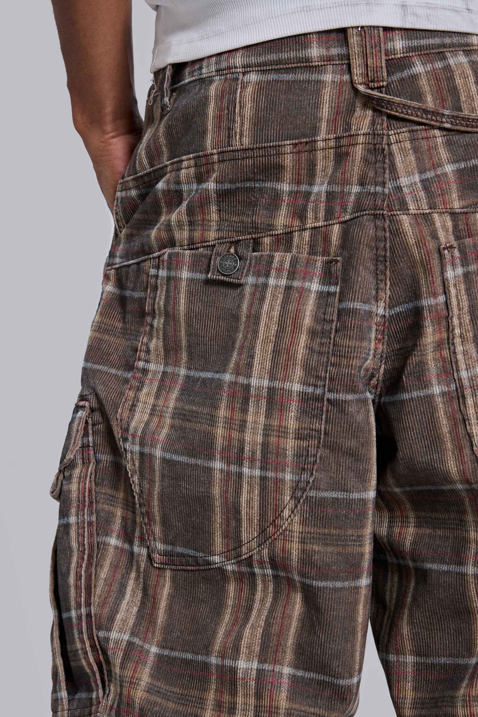 BROWN CHECK CORD CADET SHORTS