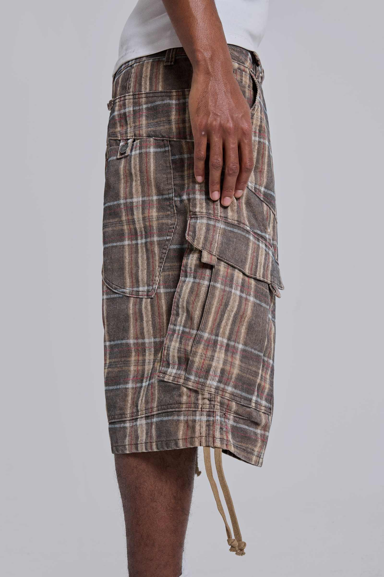 BROWN CHECK CORD CADET SHORTS