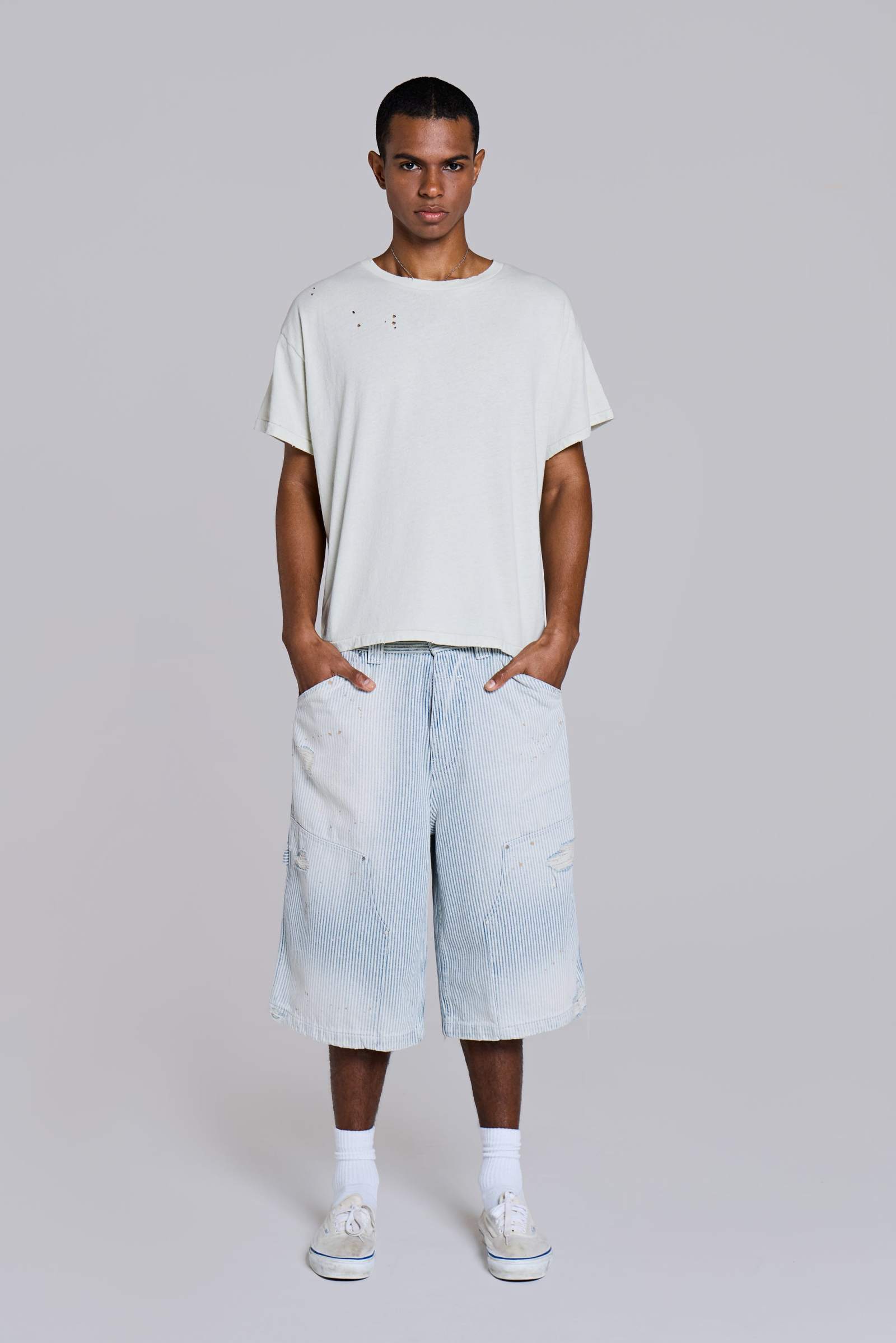 Pinstripe Double Knee Carpenter Jorts