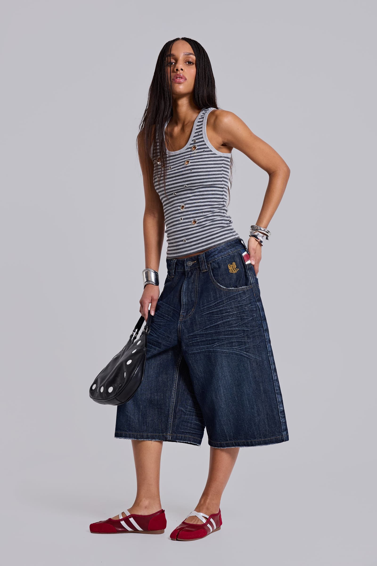 Eye Contact Vest Top With Eyelets in Stripe