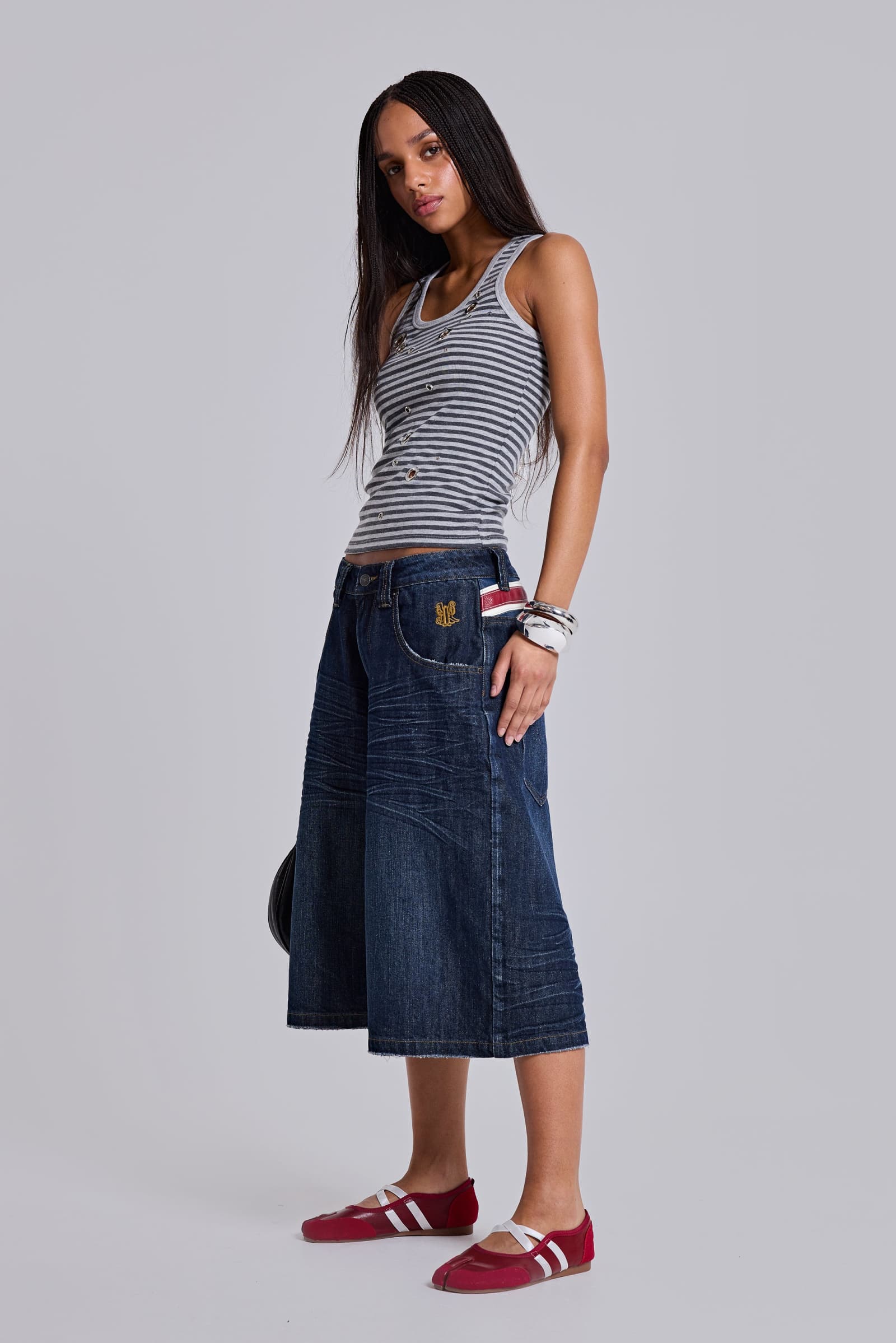 Eye Contact Vest Top With Eyelets in Stripe