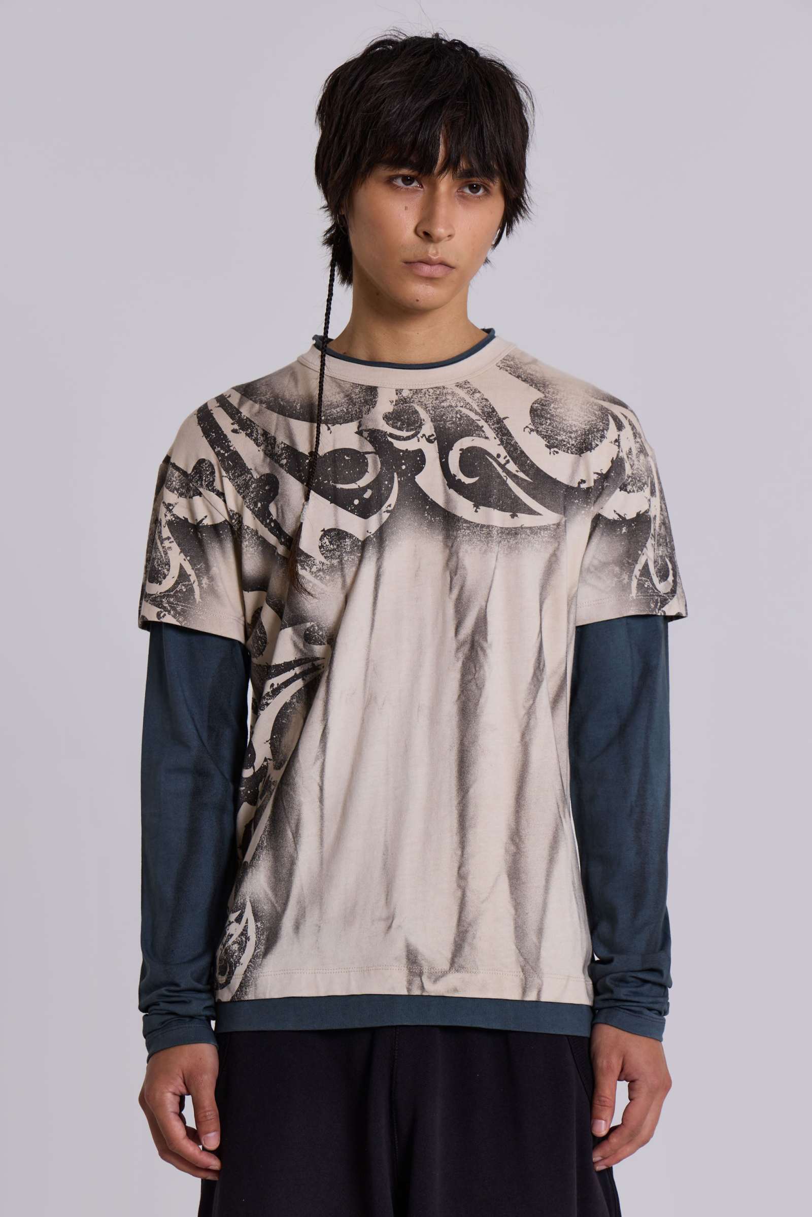 JADED LONDON Waves ダブルレイヤー Tシャツ 長袖 Grey 送料込み Waves Double Layer Long-sleeve Top | Jaded London | Clothing