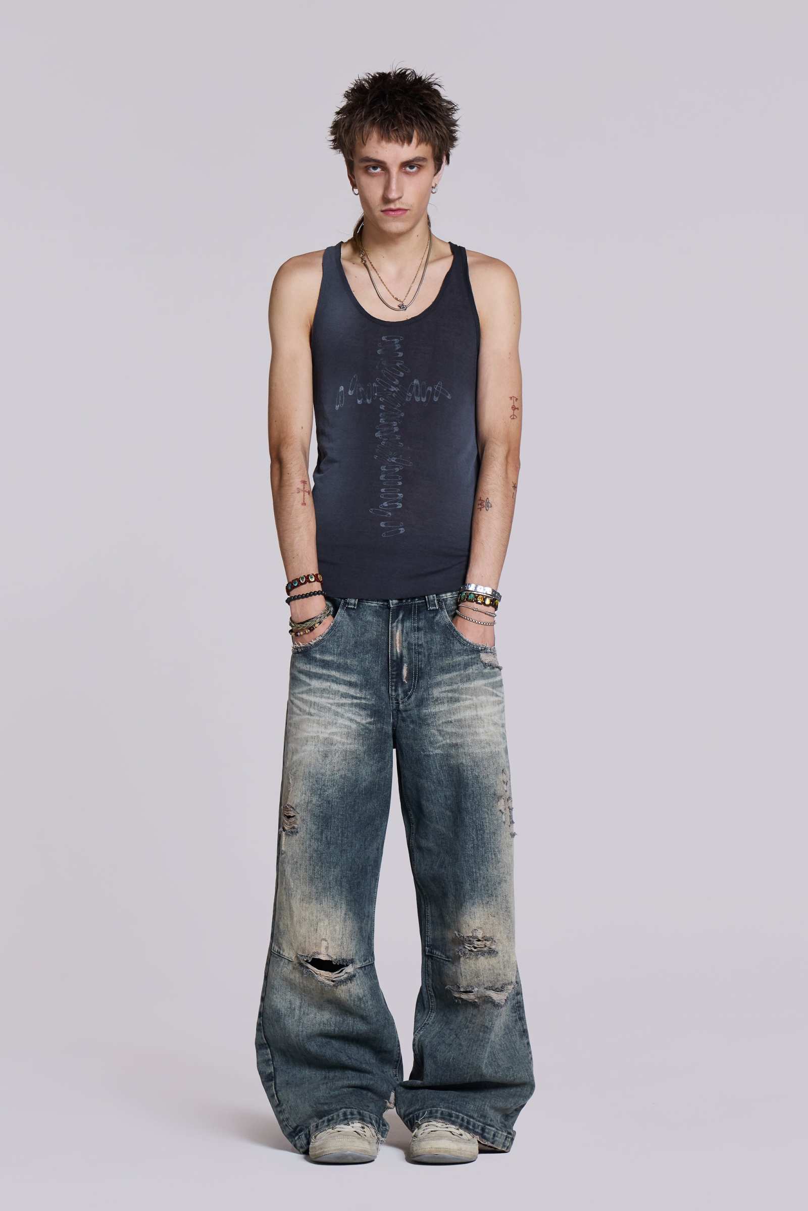 トップス JadedLondon Safety Pin Washed Black Tank Safety Pin Washed Black Tank | Jaded London | Clothing