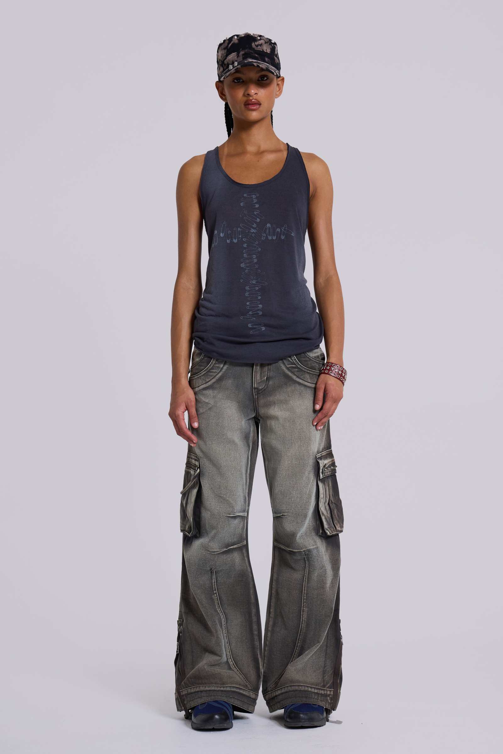 トップス JadedLondon Safety Pin Washed Black Tank Safety Pin Washed Black Tank | Jaded London | Clothing