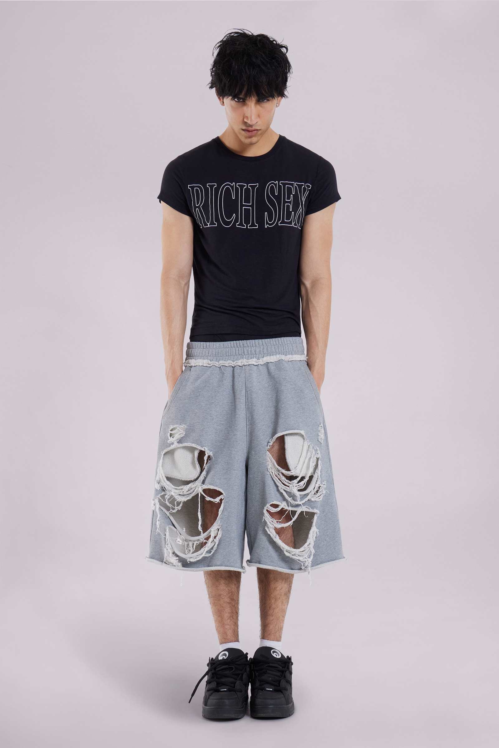 Grey Distressed Monster Shorts