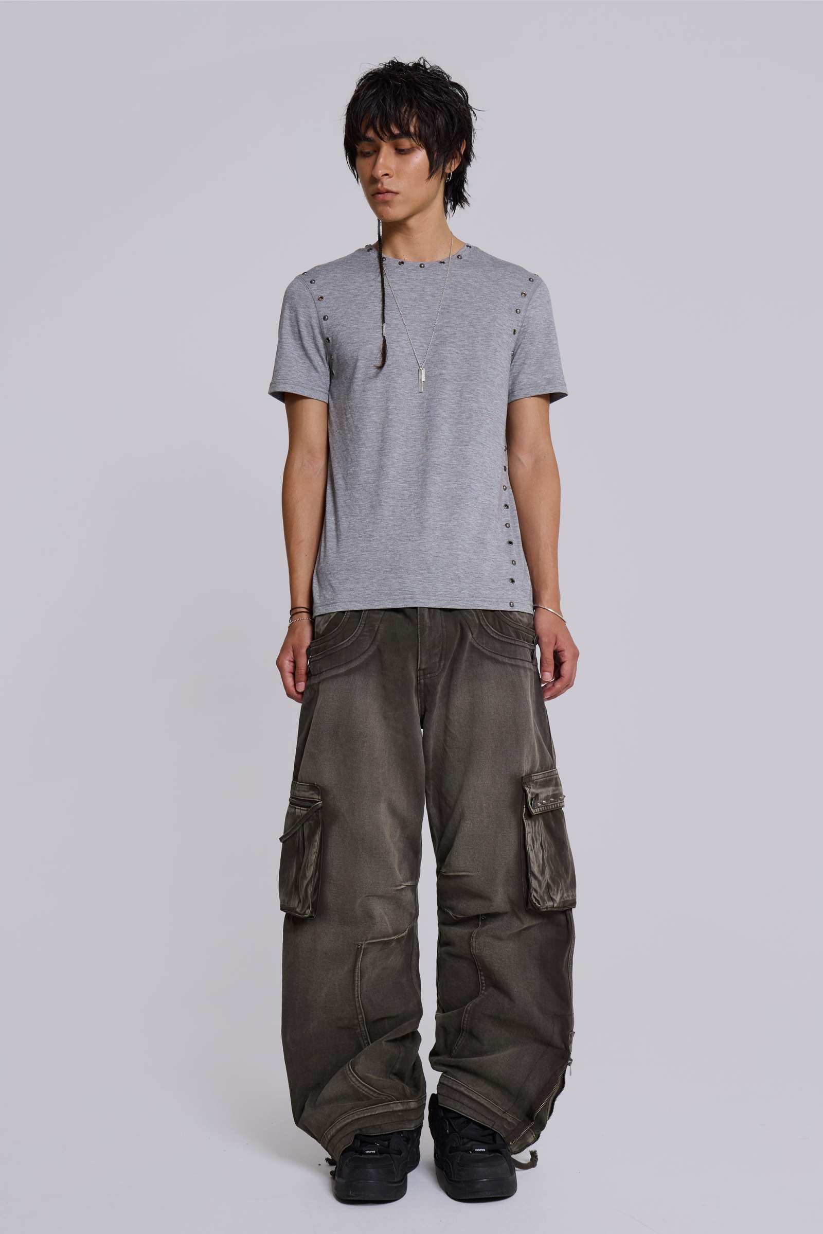 Studded Grey Mist T-Shirt | Jaded London | Clothing