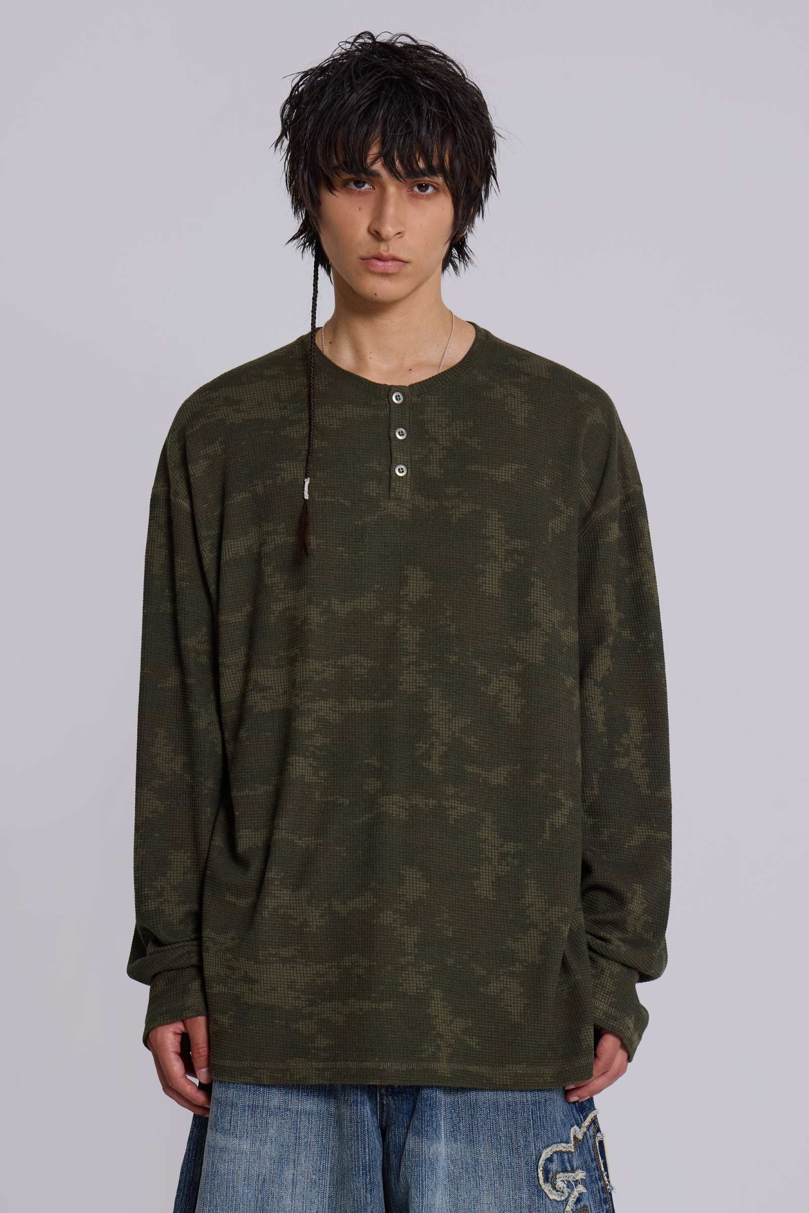 Digi Camo Waffle Henley Top
