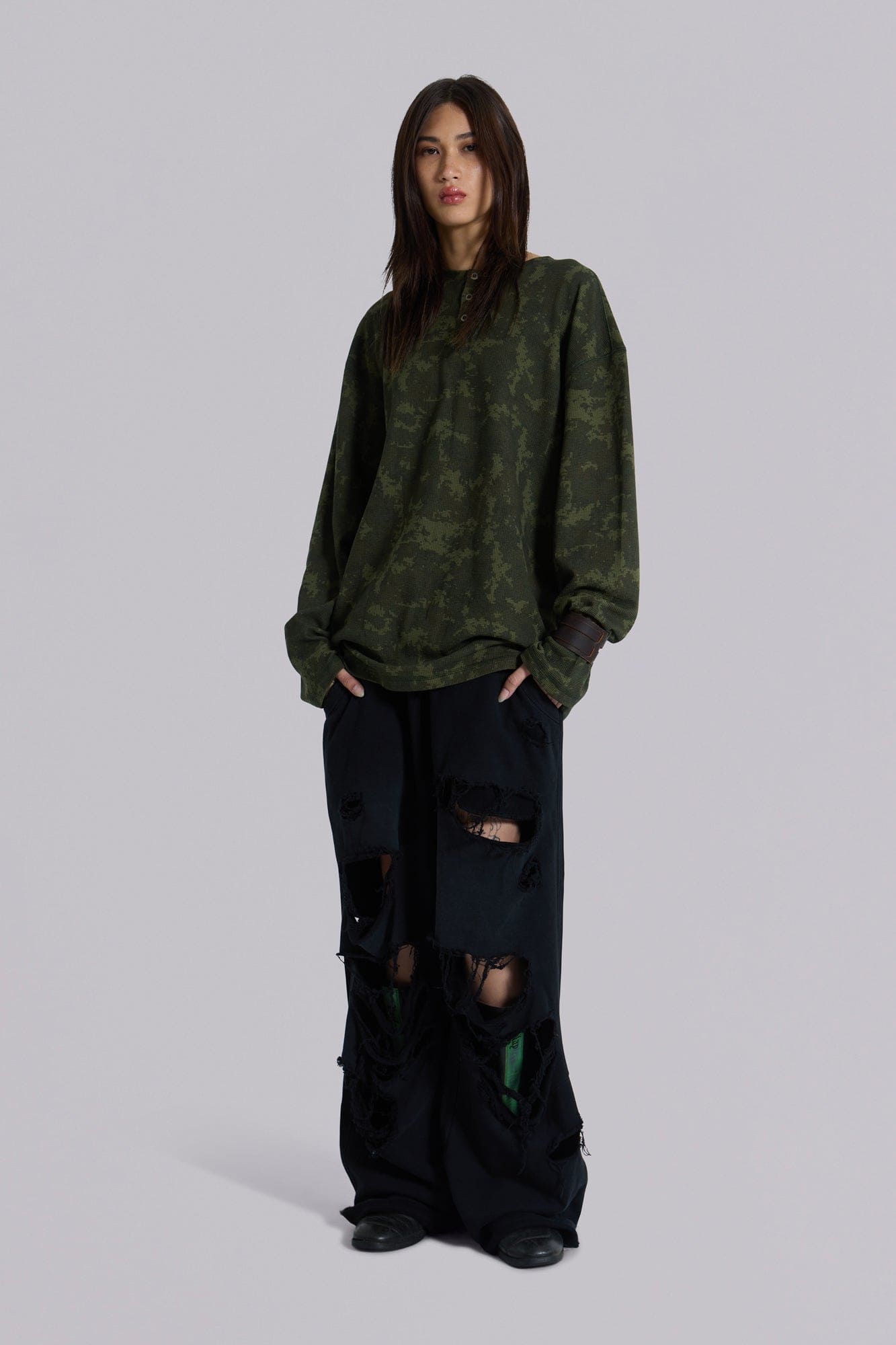 Digi Camo Waffle Henley Top