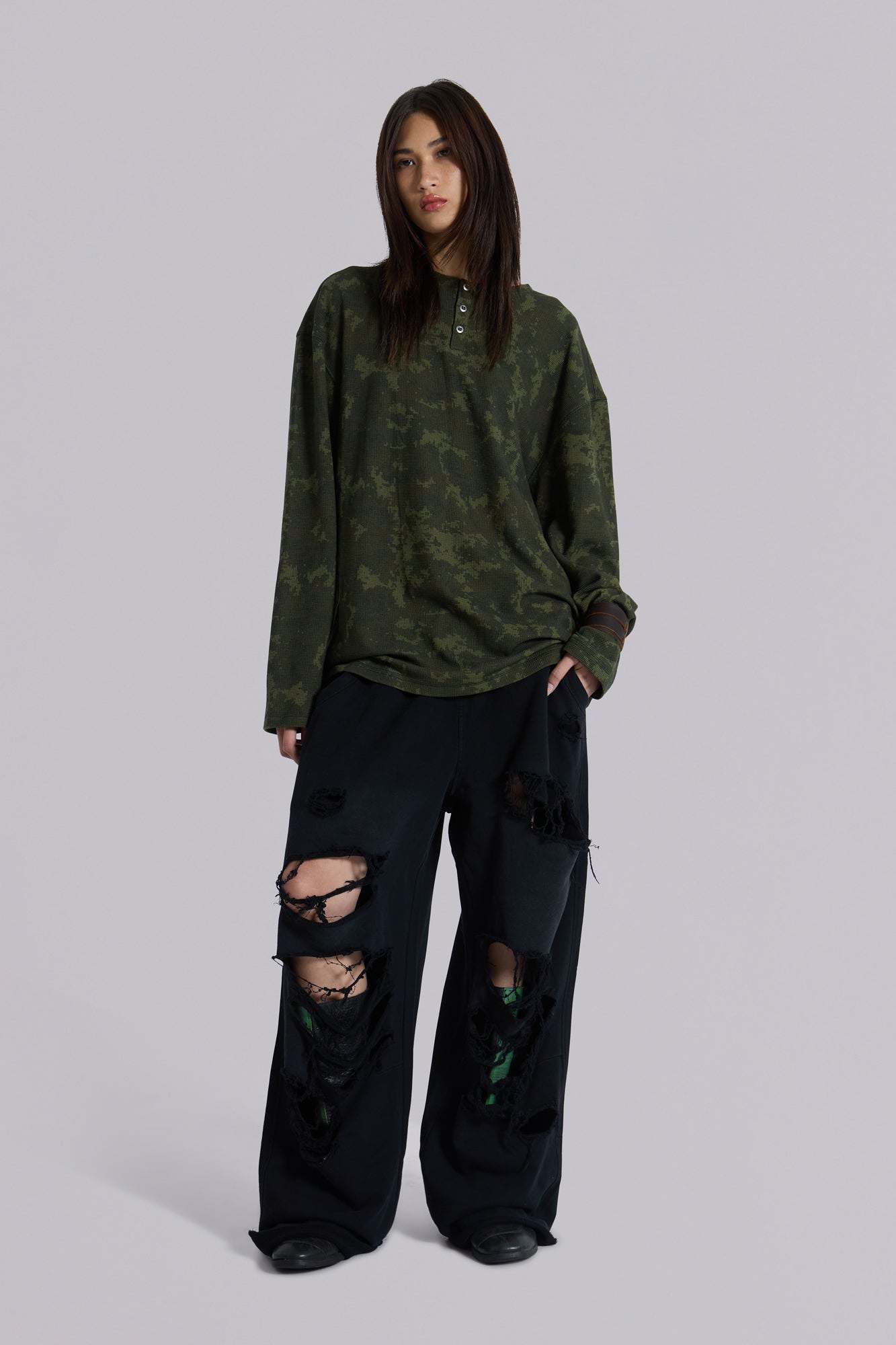 Digi Camo Waffle Henley Top