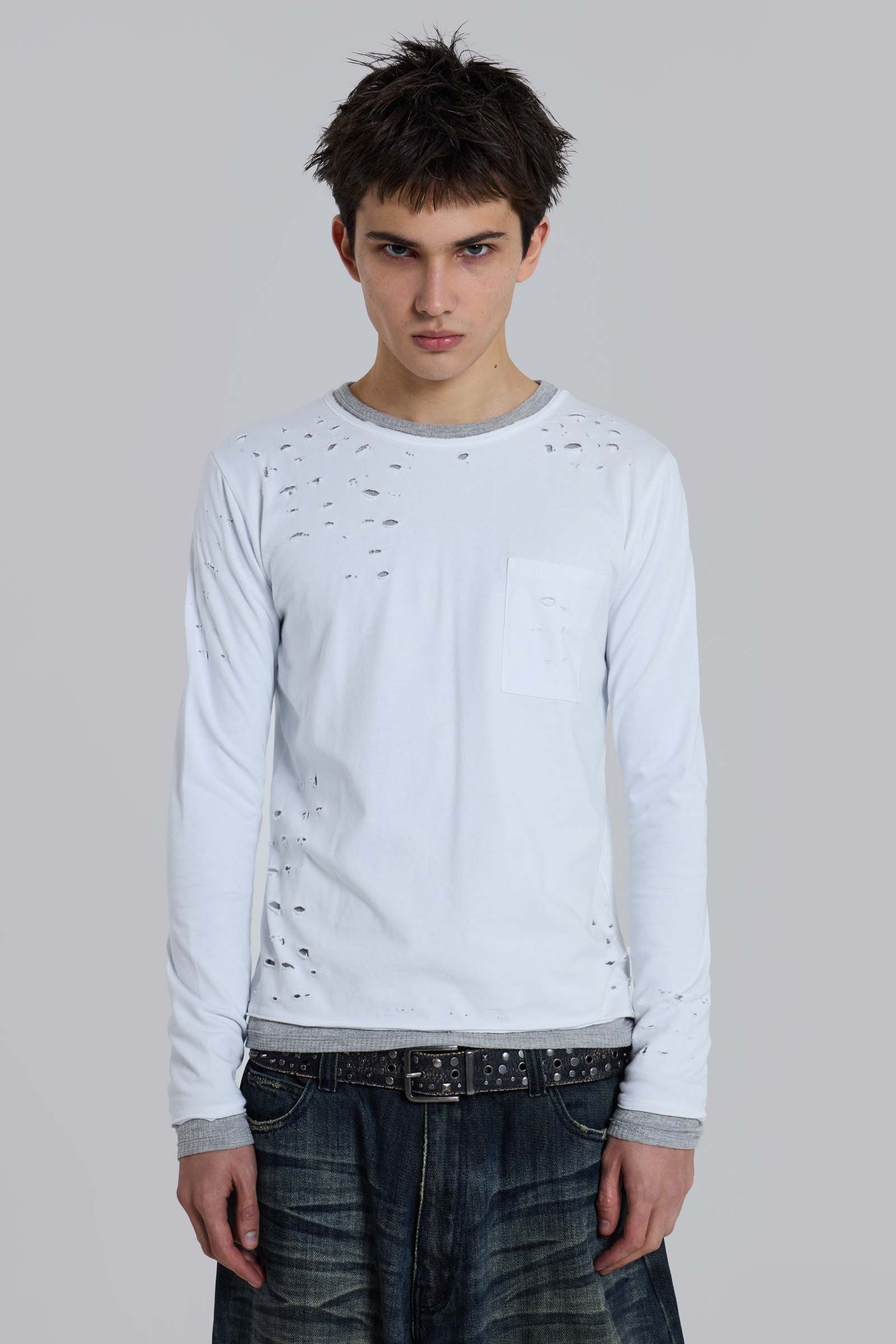 Distressed Double-Layered Waffle Top