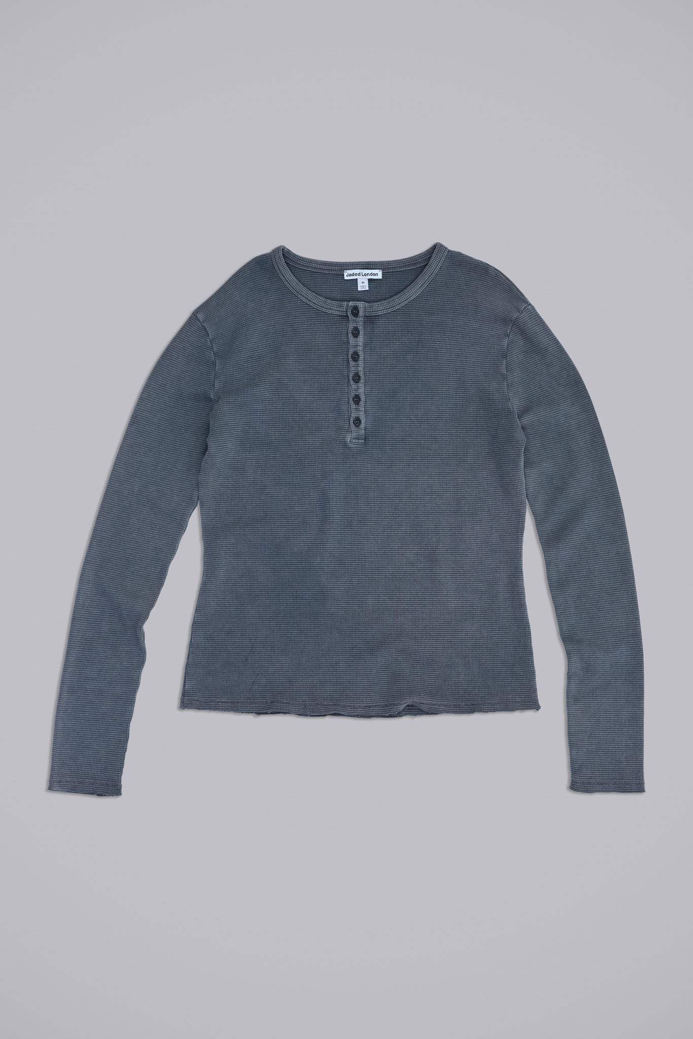 Charcoal Waffle Henley Top