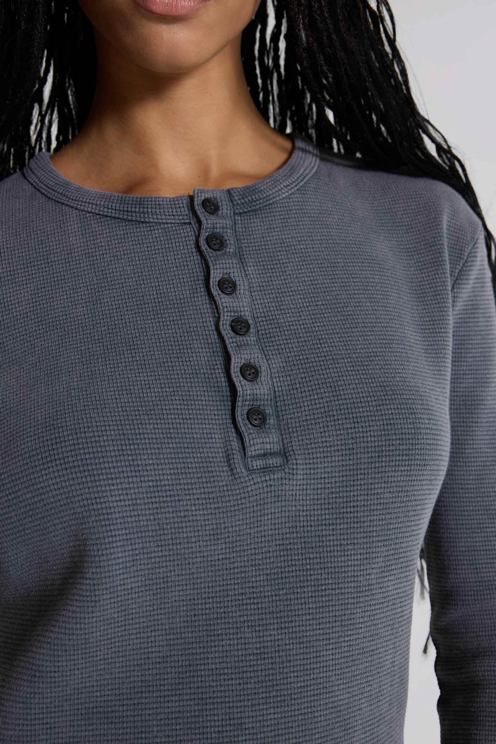 Charcoal Waffle Henley Top