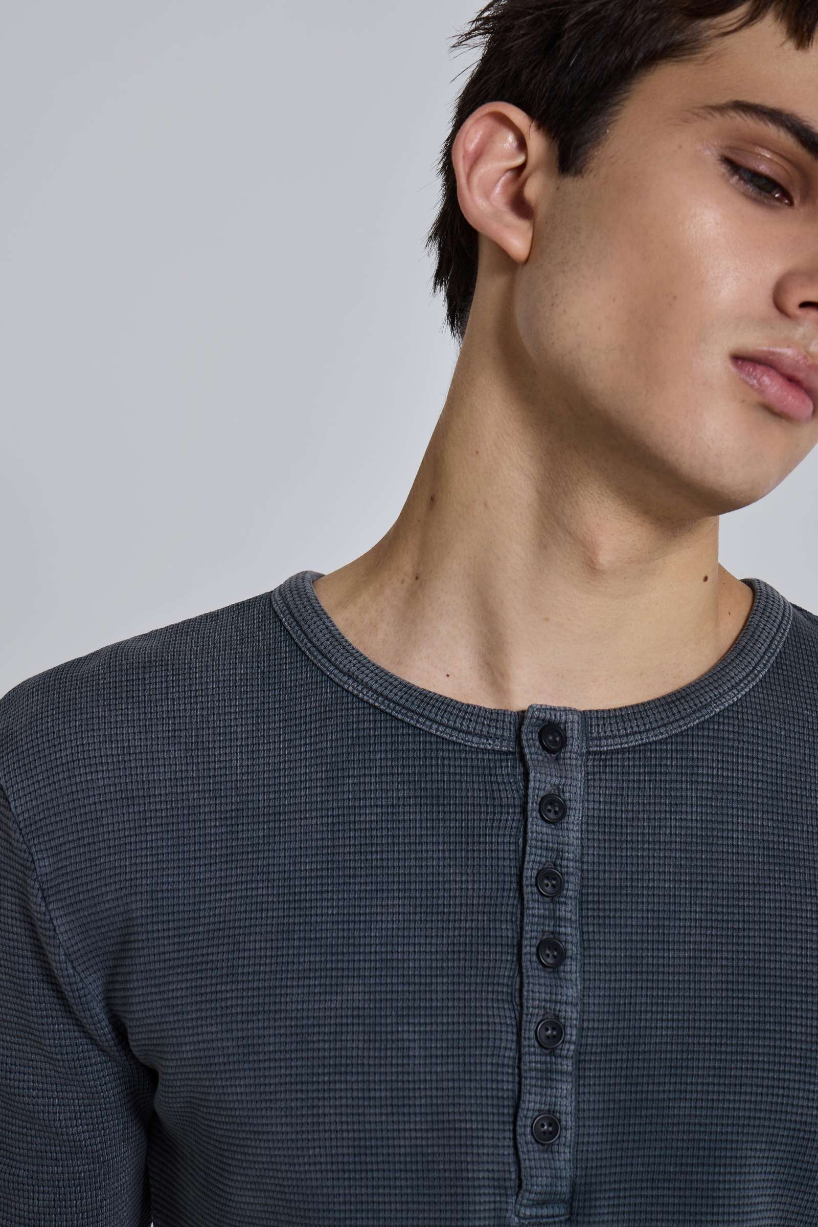 Charcoal Waffle Henley Top