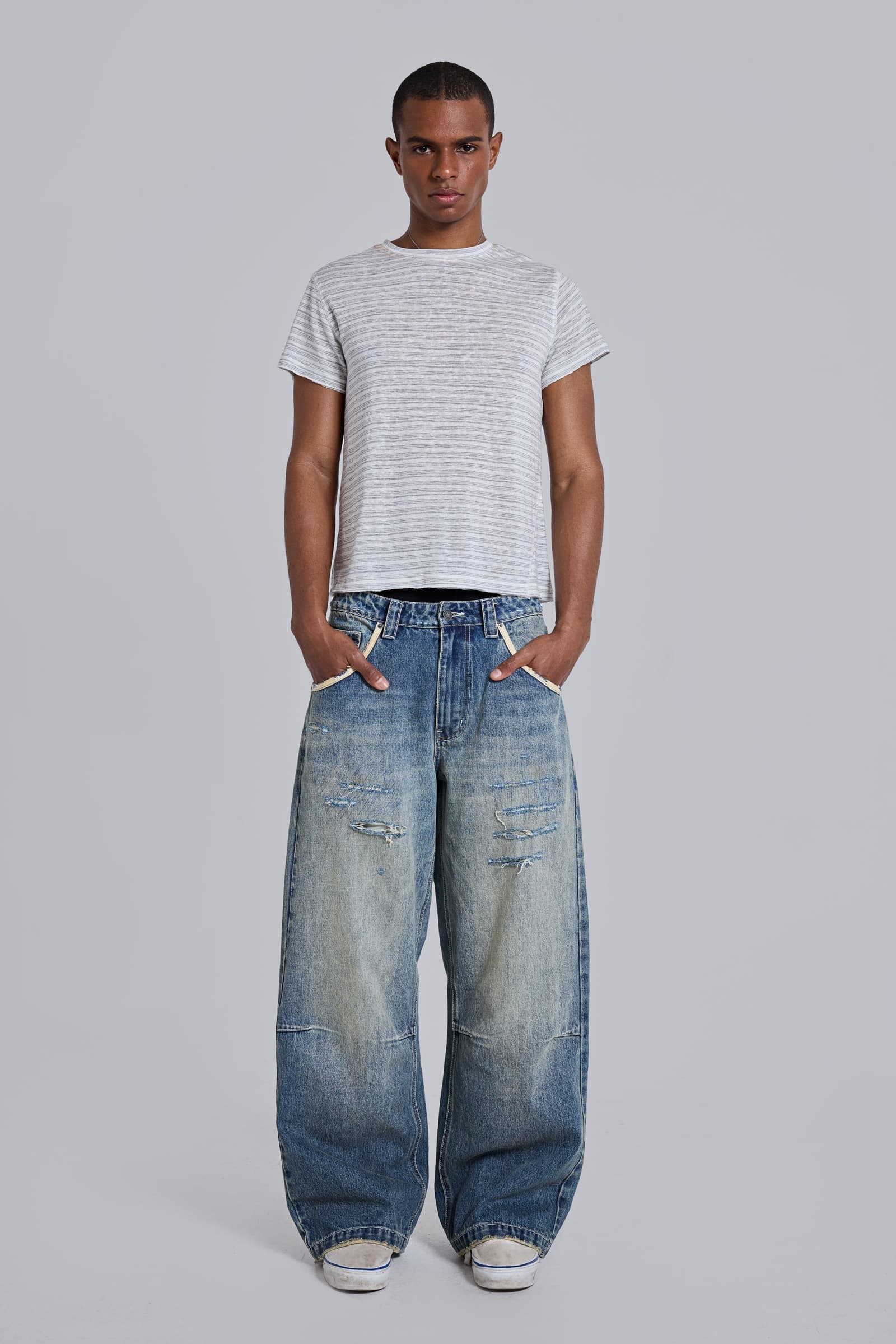 GREY WHITE STRIPE MIST TSHIRT