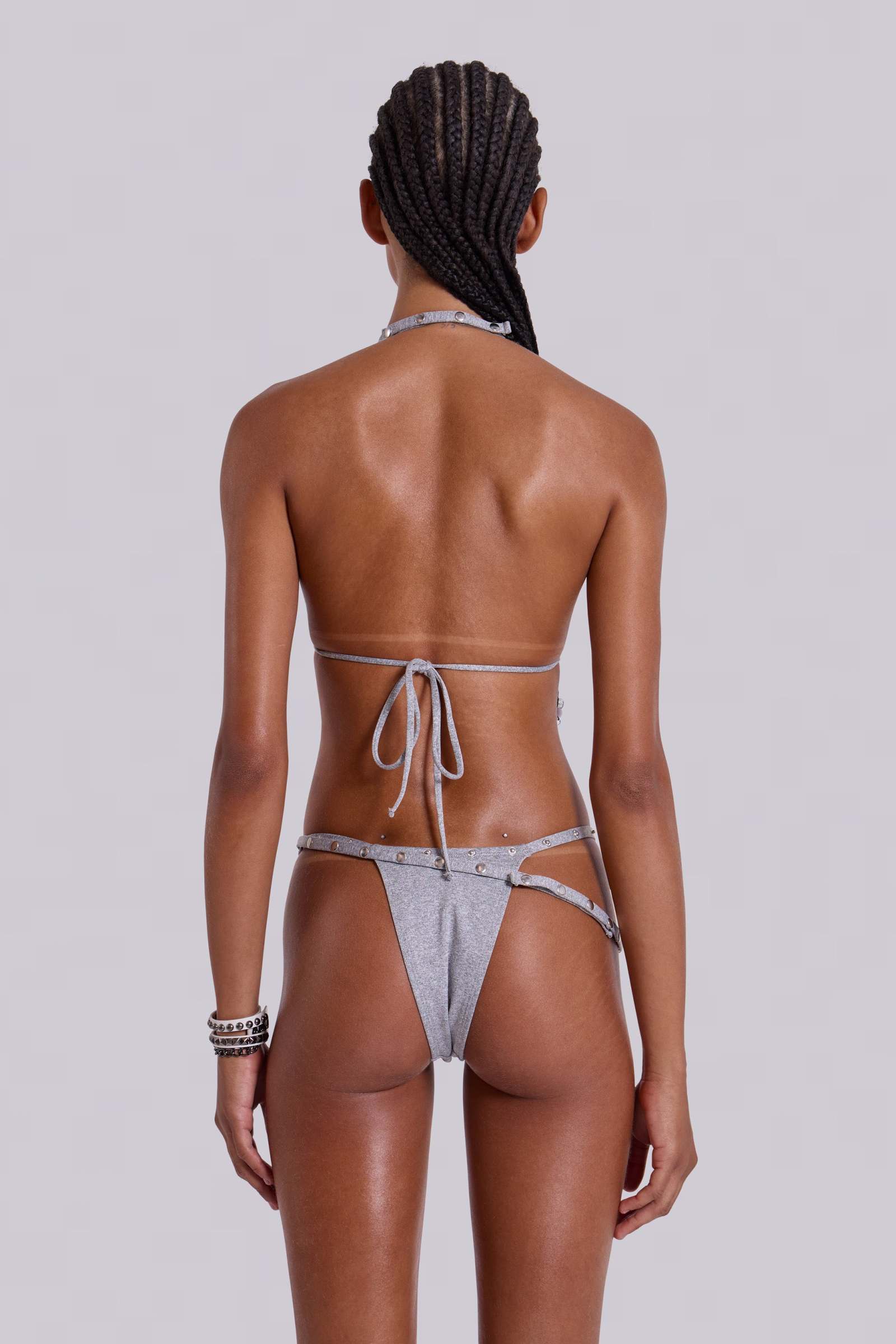 Zyra Grey Marl Popper Halter Bikini Top | Jaded London