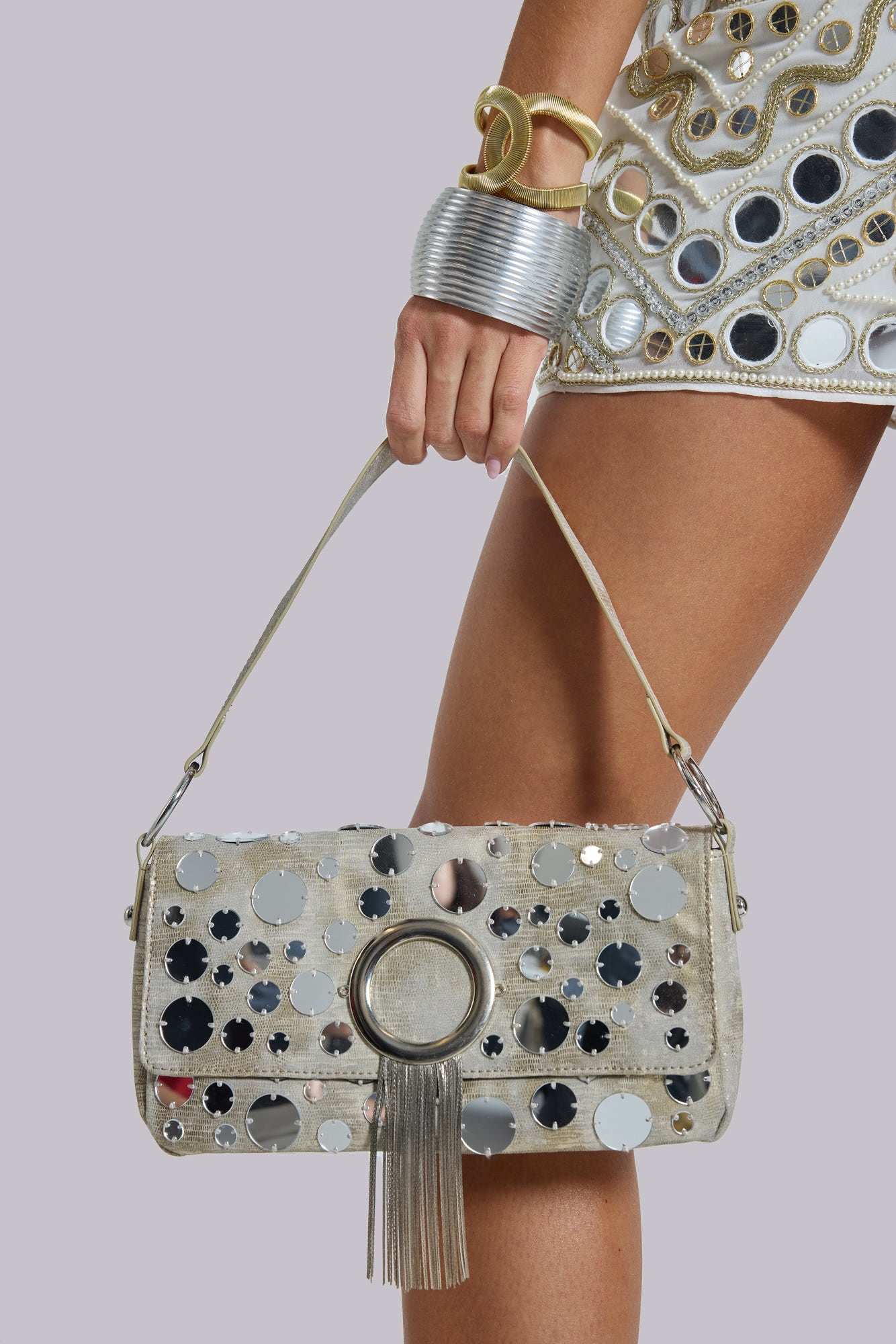 Chara Metallic Mirror Shoulder Bag