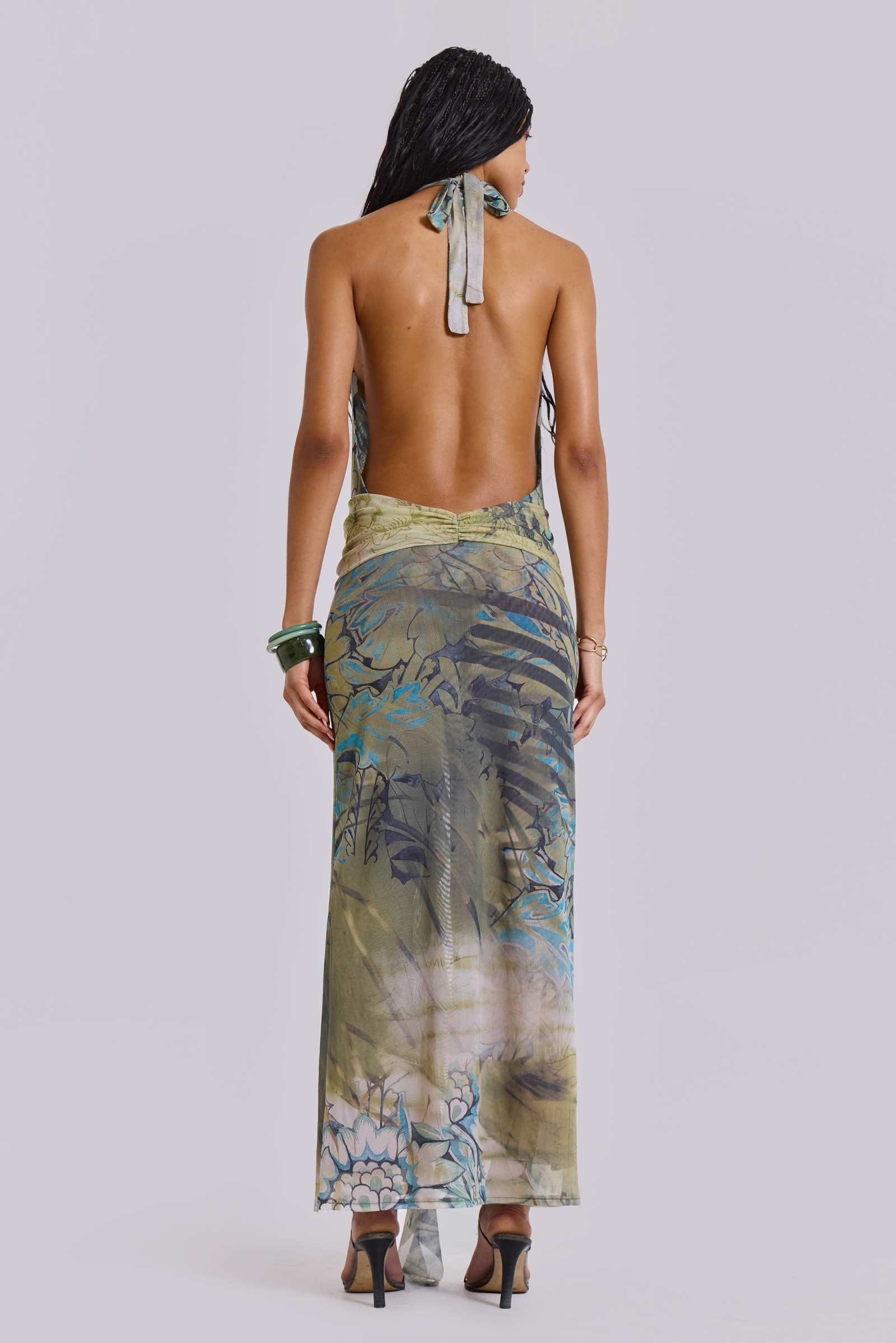 Cindy Plunge Maxi Dress In Green