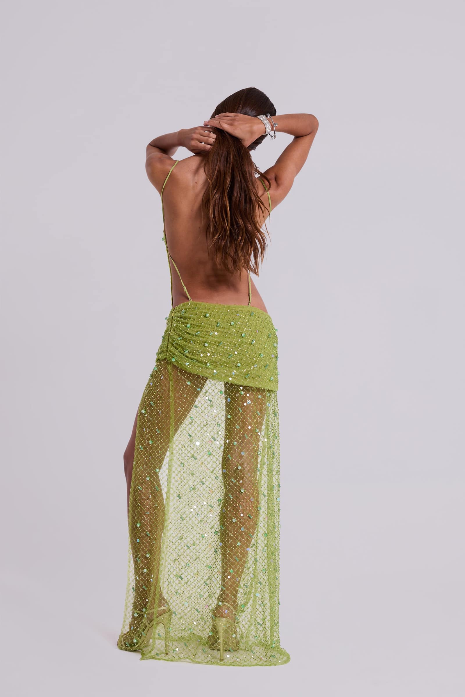 Stellar Asymmetric Hand Beaded Maxi Dress