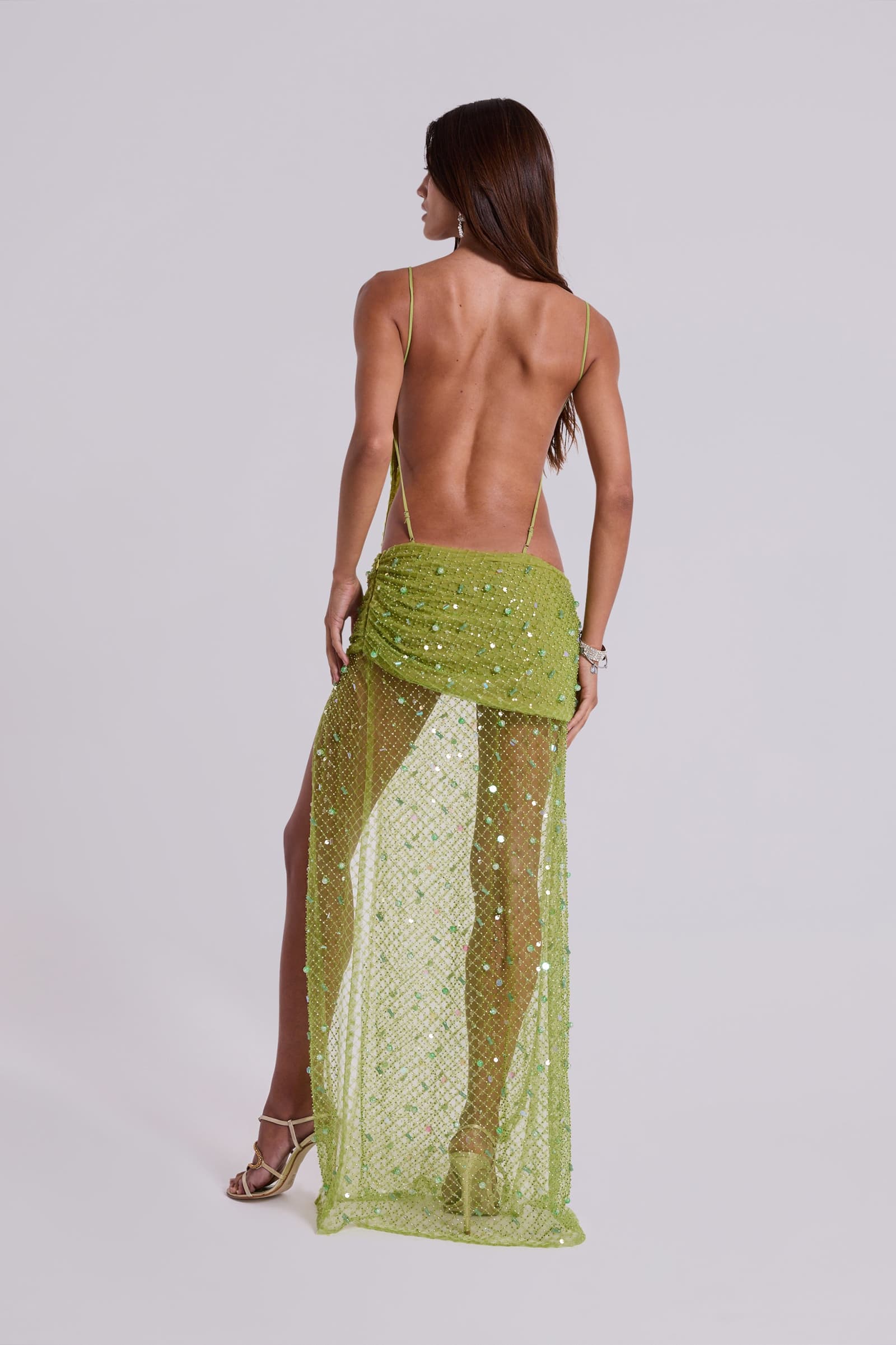 Stellar Asymmetric Hand Beaded Maxi Dress