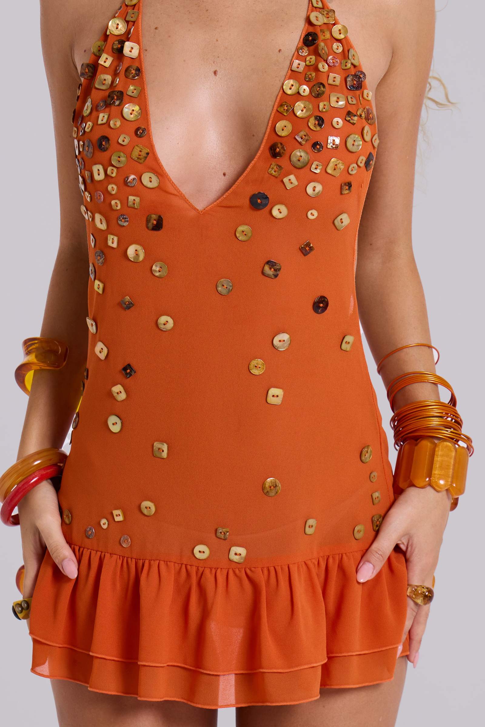 Button Me Up Mini Dress in Papaya