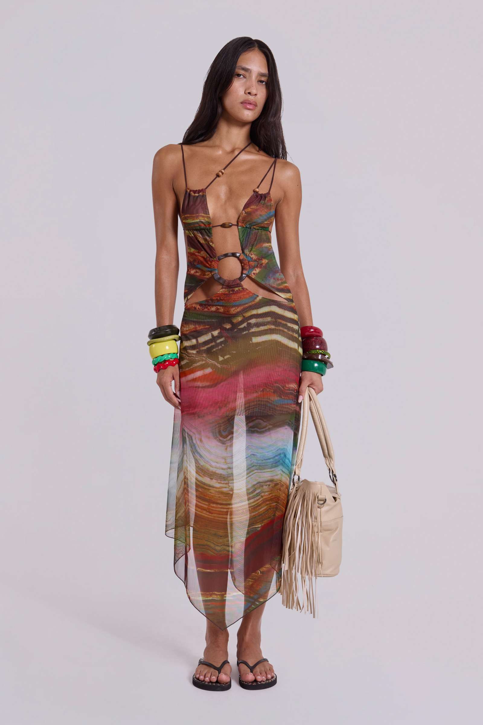 Kaia Midi Dress with Wooden Trims