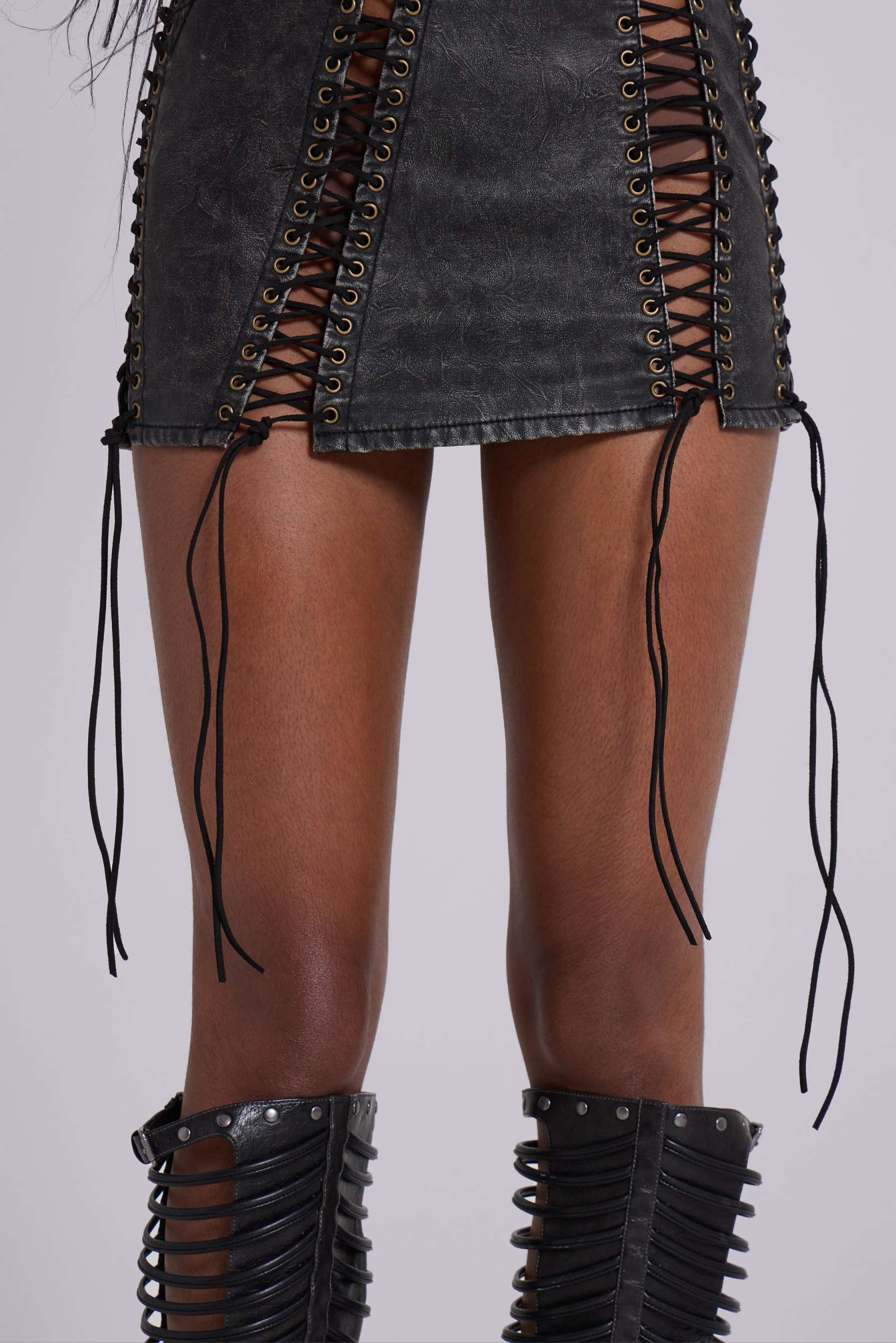 Odile Black Faux Leather Lace Up Mini Dress | Jaded London