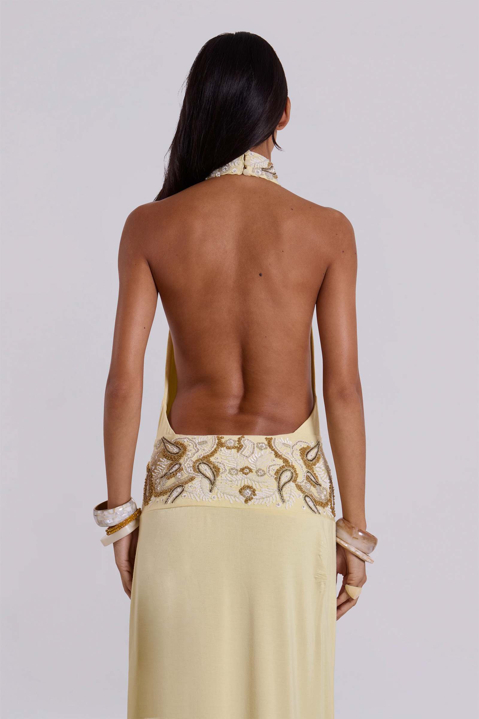 Darya Hand Beaded Backless Maxi Dress in Butter | Jaded London | Clothing Darya Hand Beaded Backless Maxi Dress in Butter | Jaded London | Clothing
