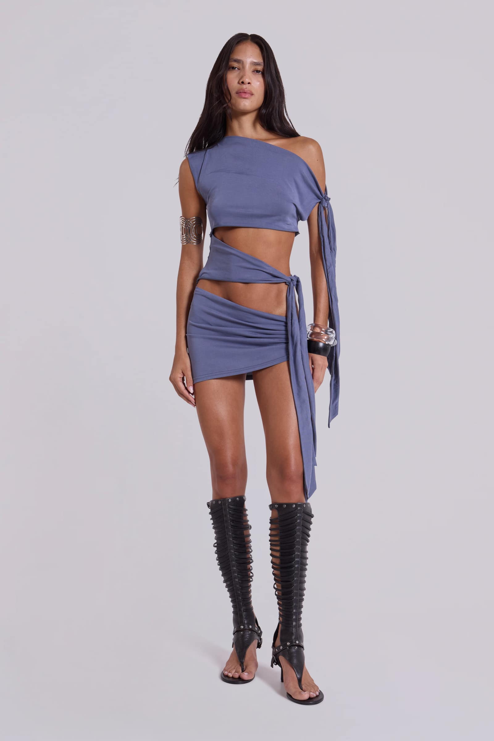 Mena Asymmetric Mini Dress in Indigo