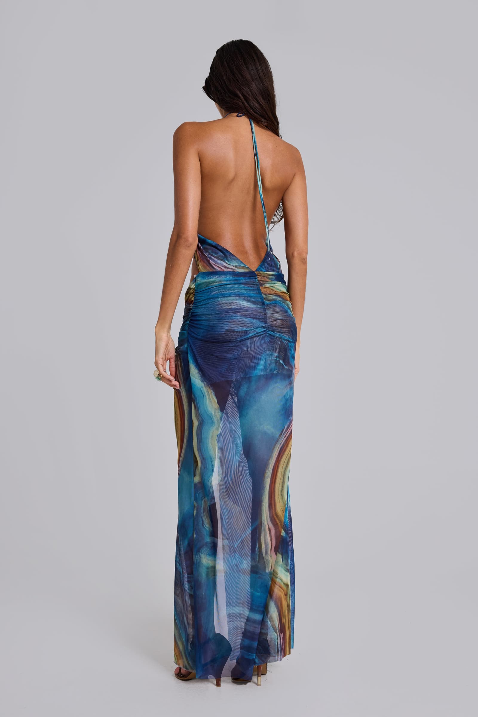 Quartz Halter Maxi Dress with Crystals