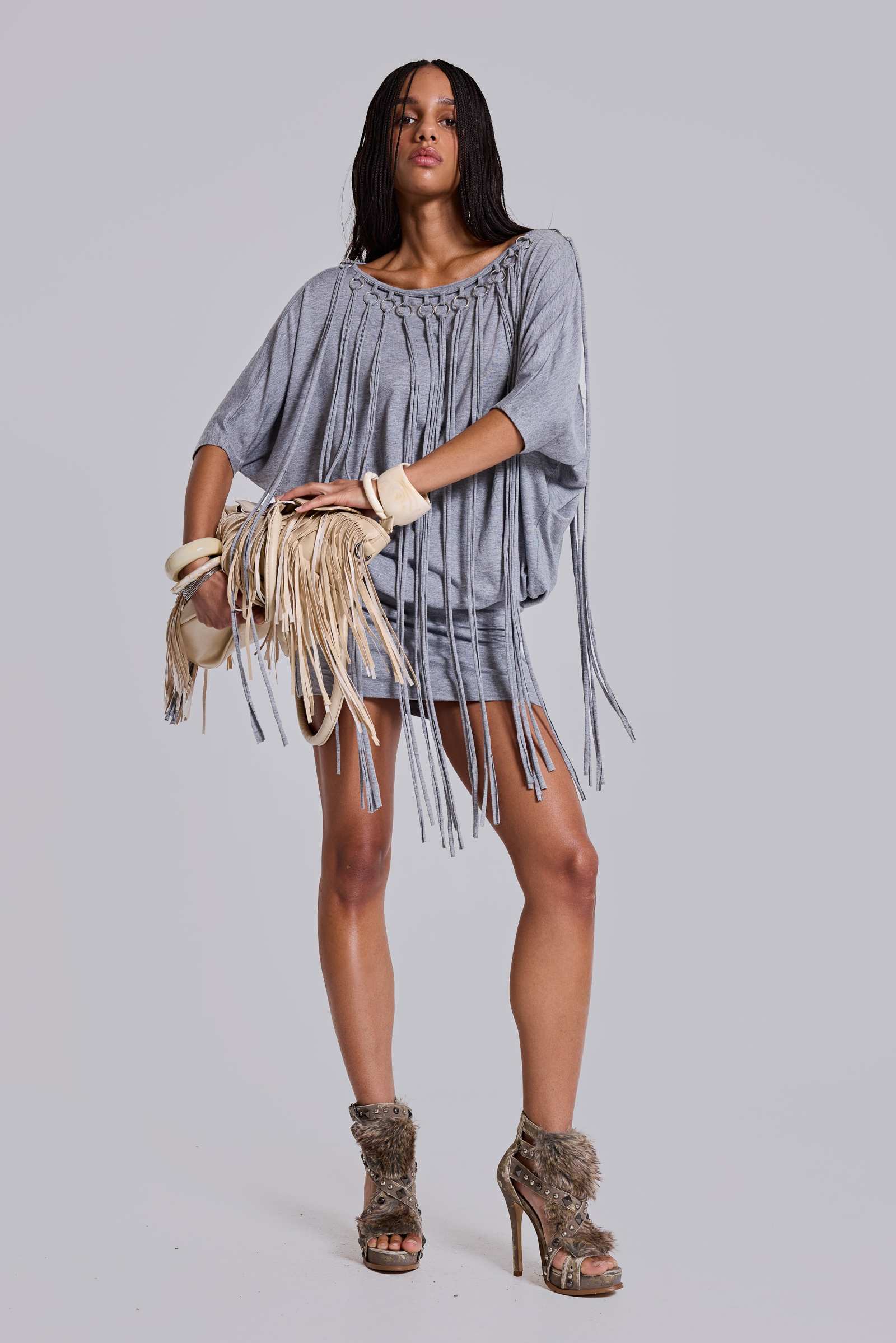 Ophidian Fringe Jersey Mini Dress
